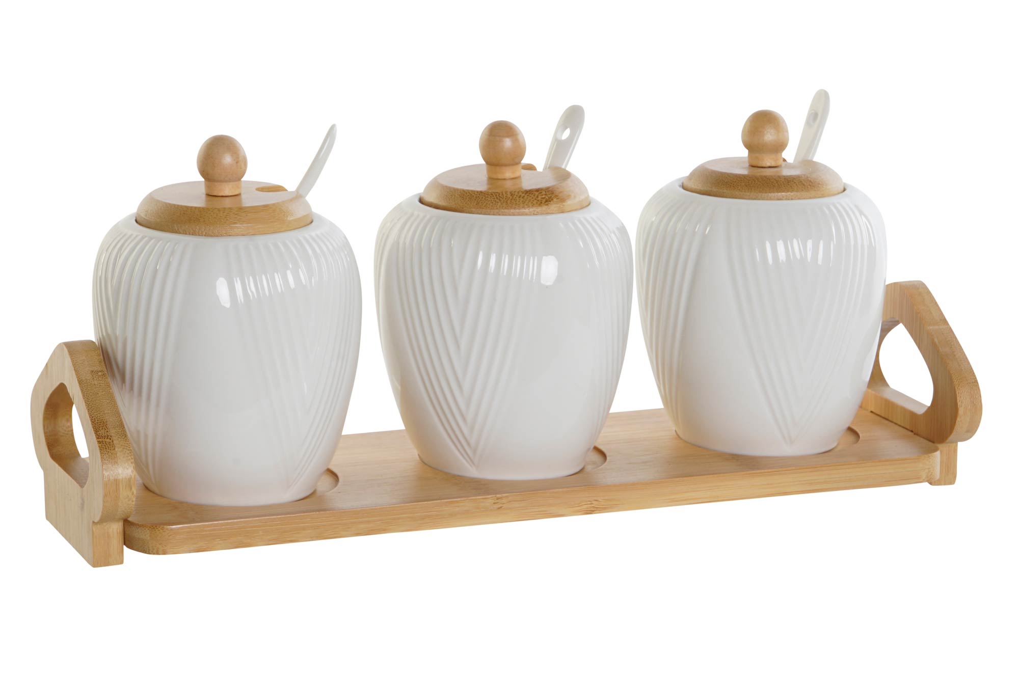 AZUCARERO SET 4 PORCELANA BAMBU 31X9X7 BLANCO