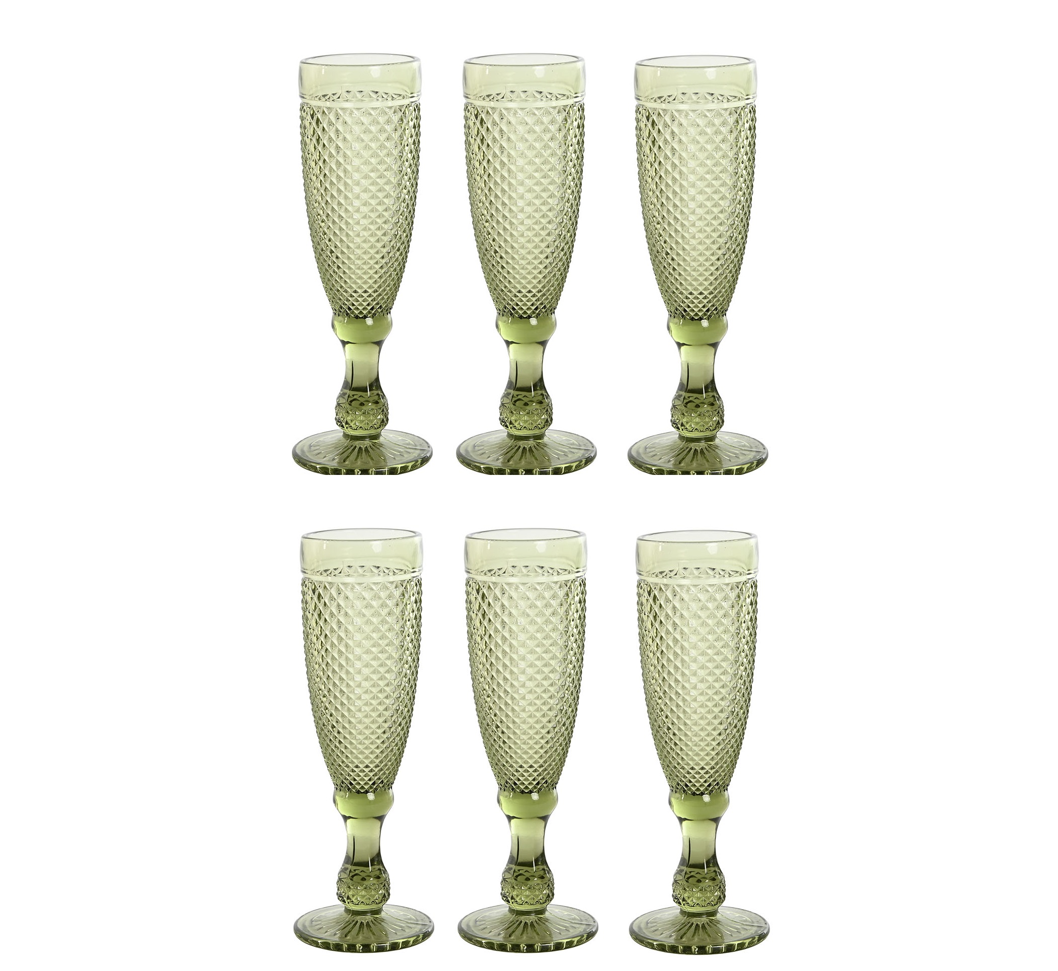 COPA SET 6 CRISTAL 7X7X20 150ML, GRABADO VERDE