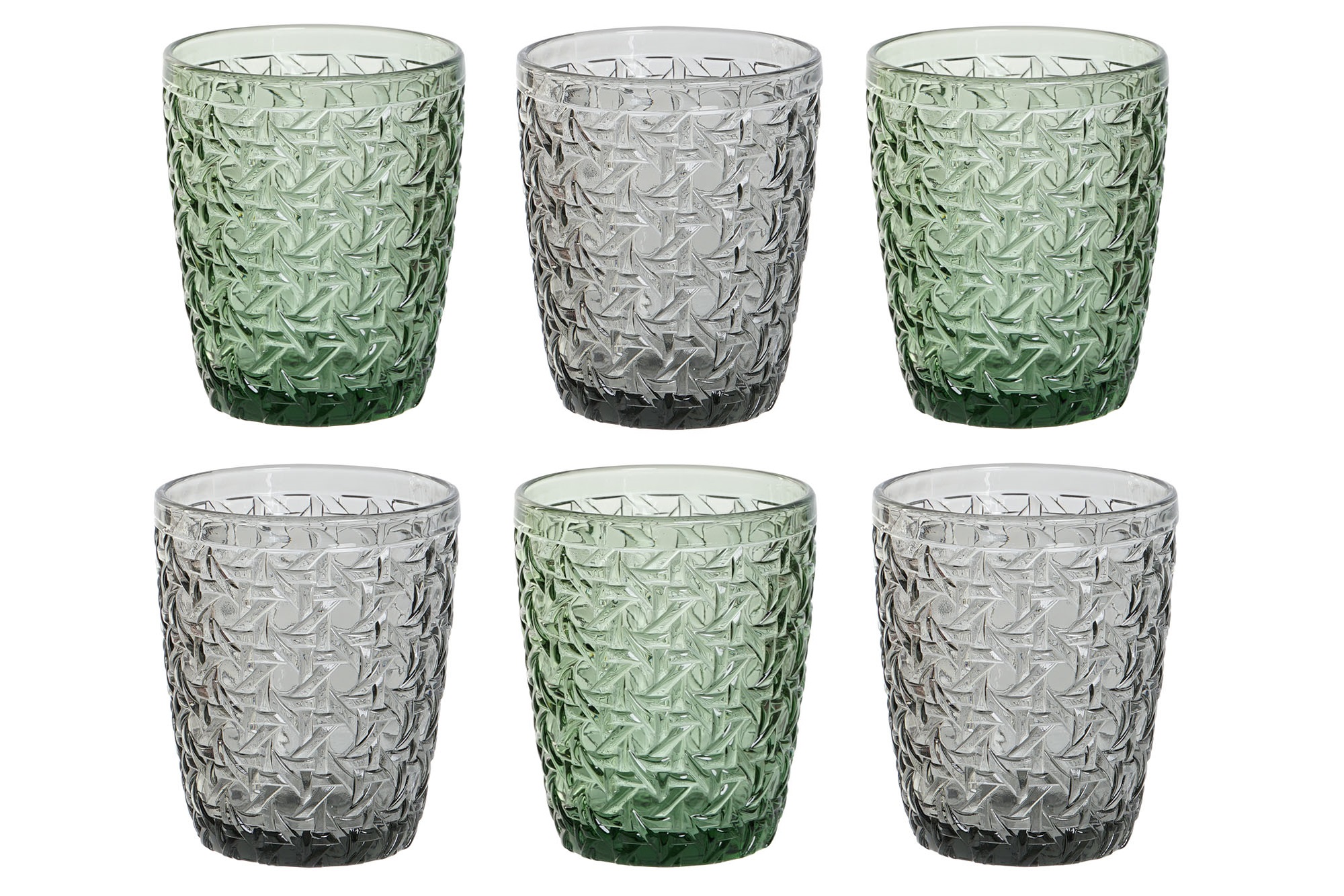 VASO SET 6 CRISTAL 8X8X10 240ML, SURTIDO RELIEVE