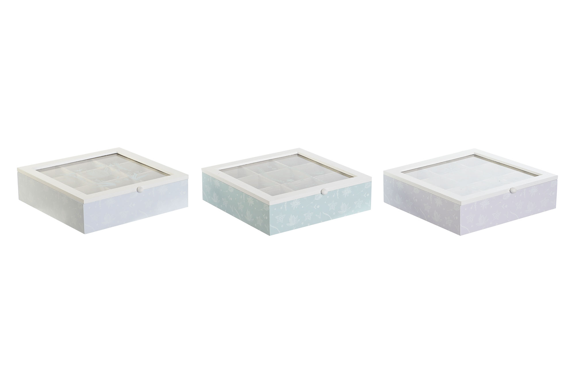 CAJA INFUSIONES MDF CRISTAL 24X24X6,5 3 SURT.