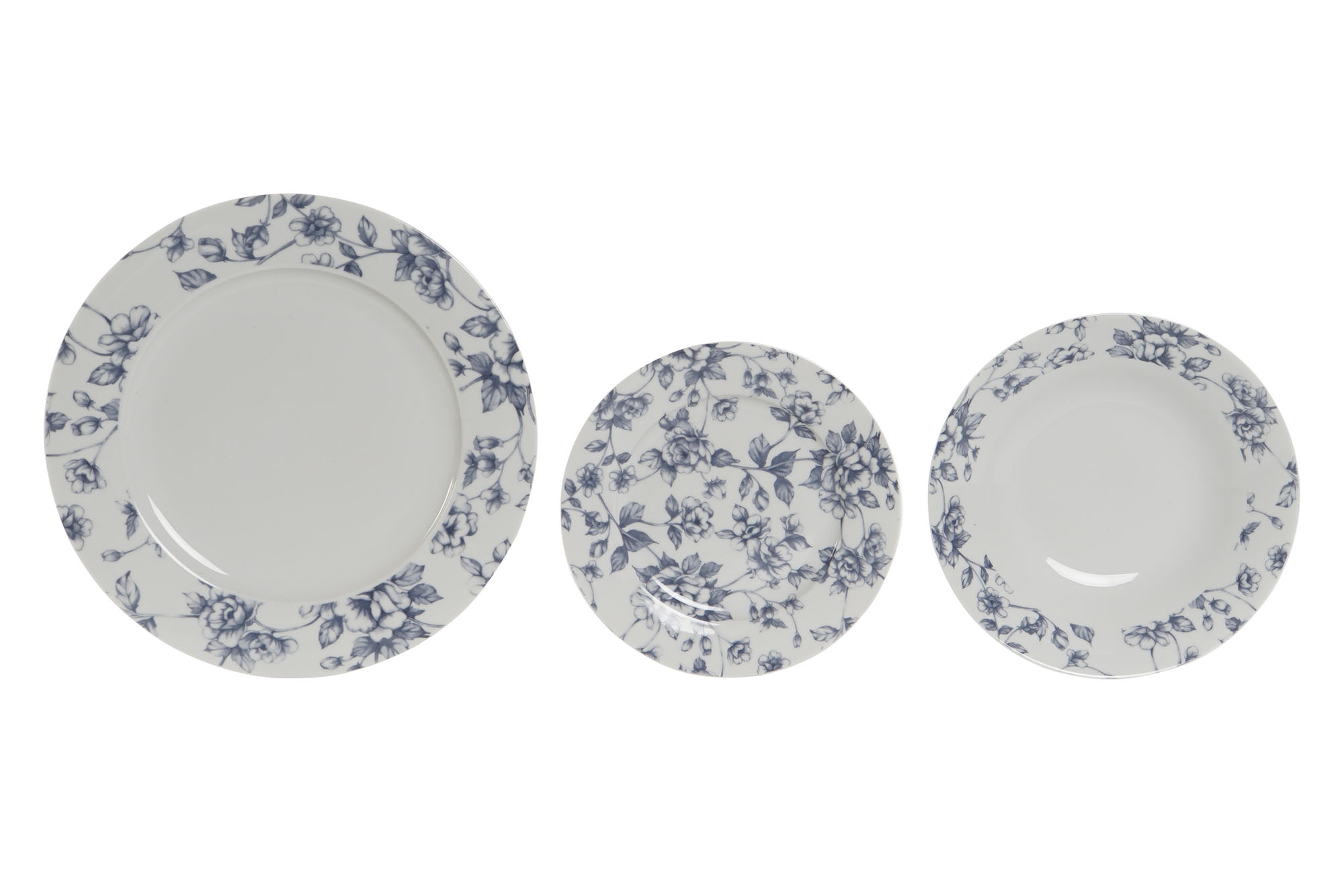 VAJILLA SET 18 PORCELANA 27X27X2 FLORAL AZUL