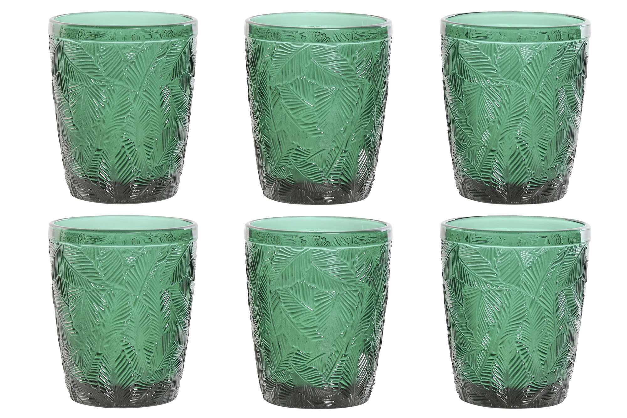 VASO SET 6 CRISTAL 8X8X10 300ML HOJAS RELIEVE