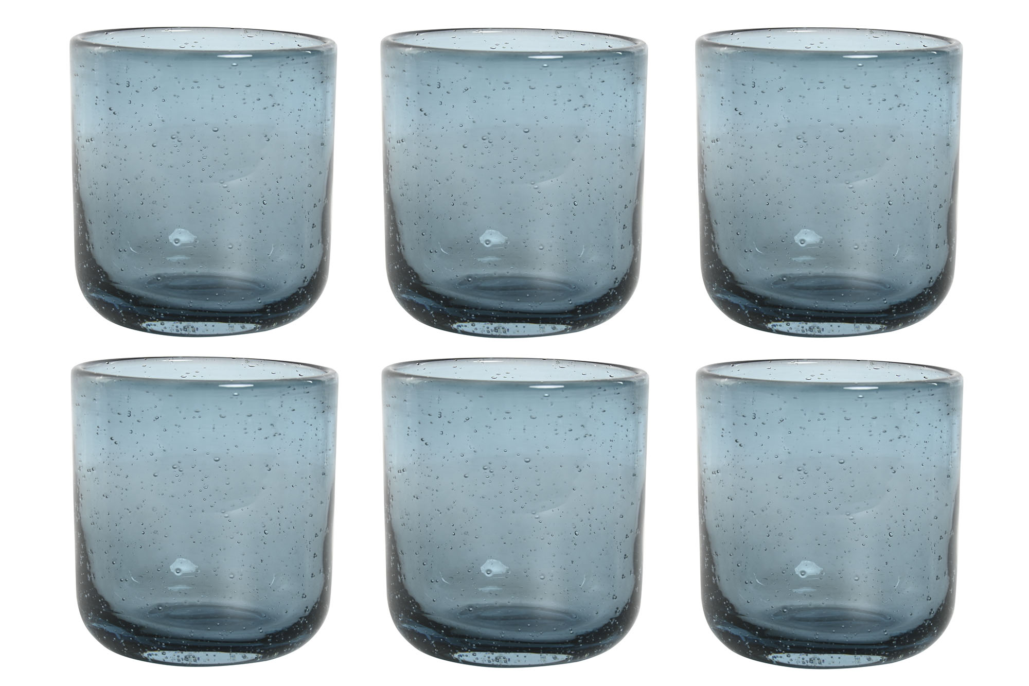 VASO SET 6 CRISTAL 8,3X8,3X9,3 320ML BURBUJAS AZUL