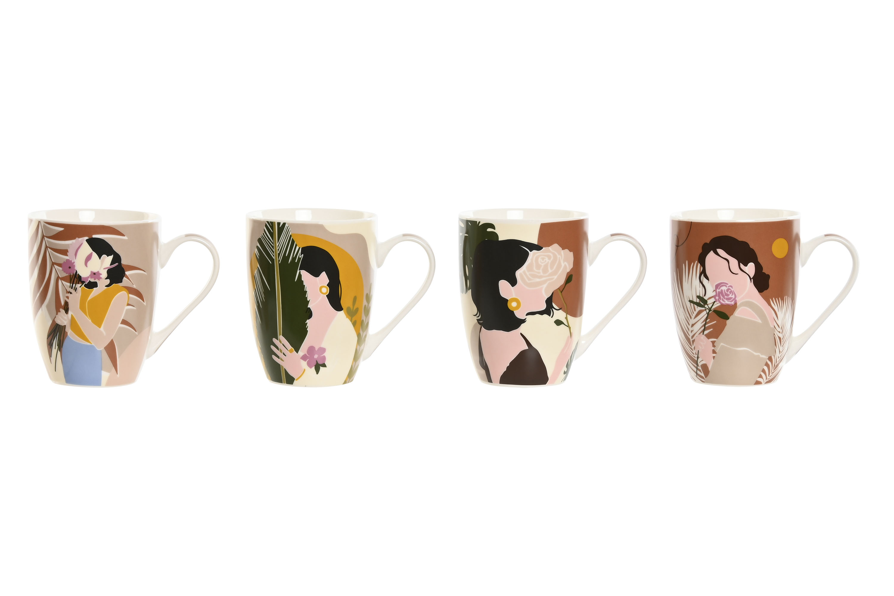 MUG PORCELANA 12X8X10,5 400ML, CHICA HOJAS 4 SURT.