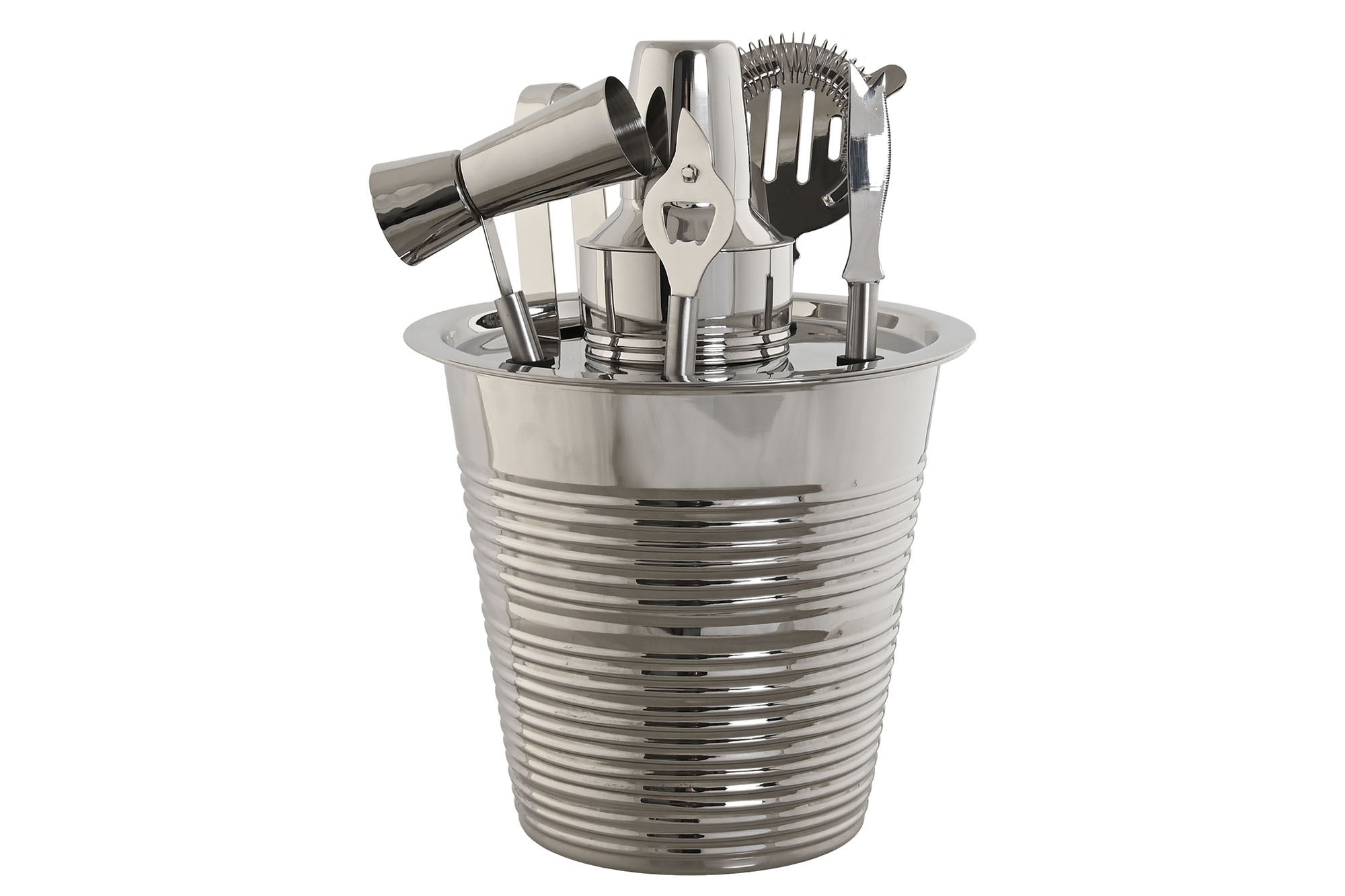 COCTEL SET 7 INOX 22X22X21 GRABADO PLATEADO