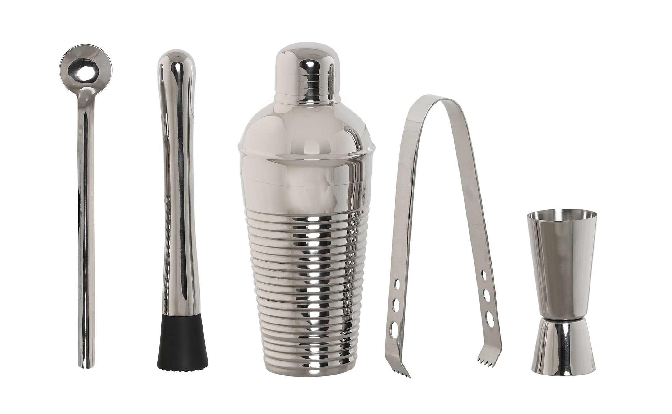 COCTEL SET 5 INOX 8X8X21 500ML GRABADO PLATEADO