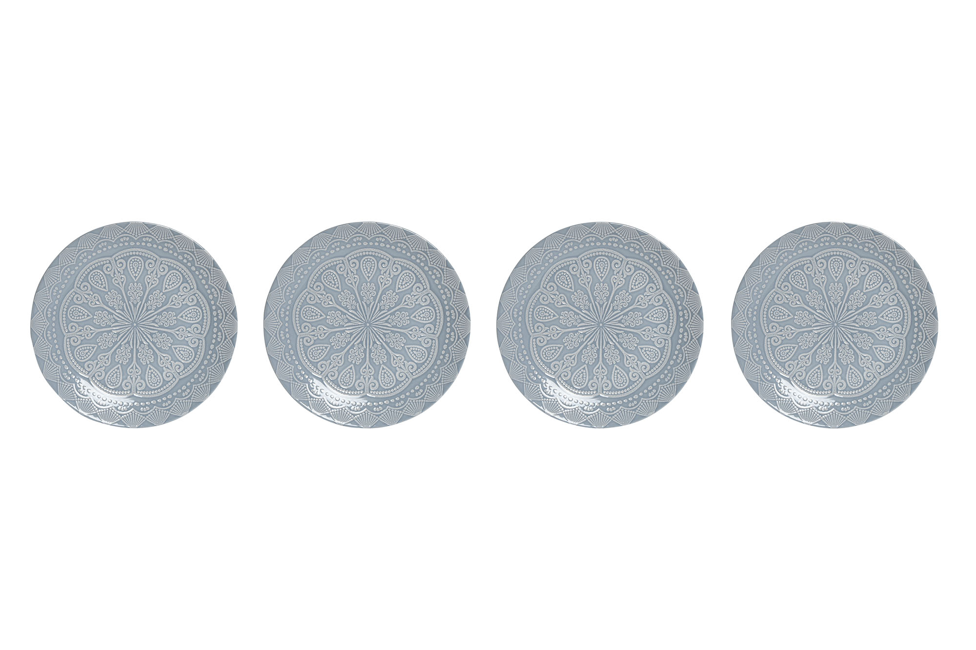PLATO SET 4 GRES 27X27X2,8 MANDALA ESMALTADO AZUL