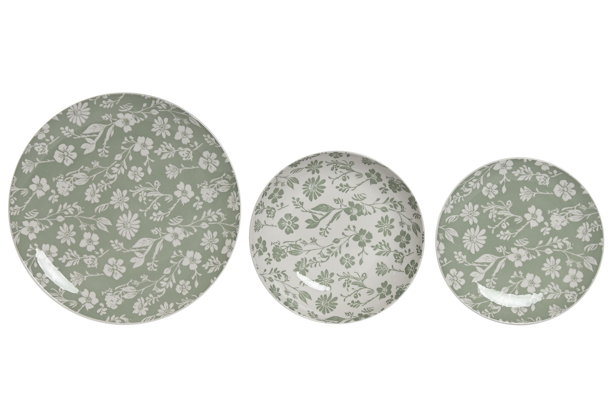 VAJILLA SET 18 PORCELANA 27X27X2 FLORAL VERDE