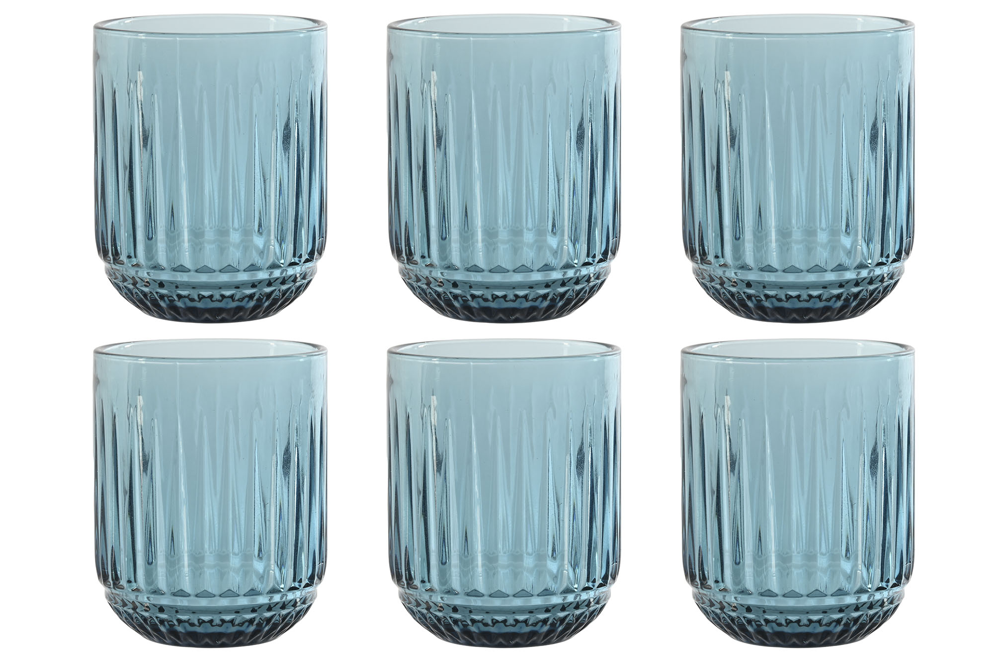 VASO SET 6 CRISTAL 7,5X7,5X9,5 275ML RAYADO AZUL