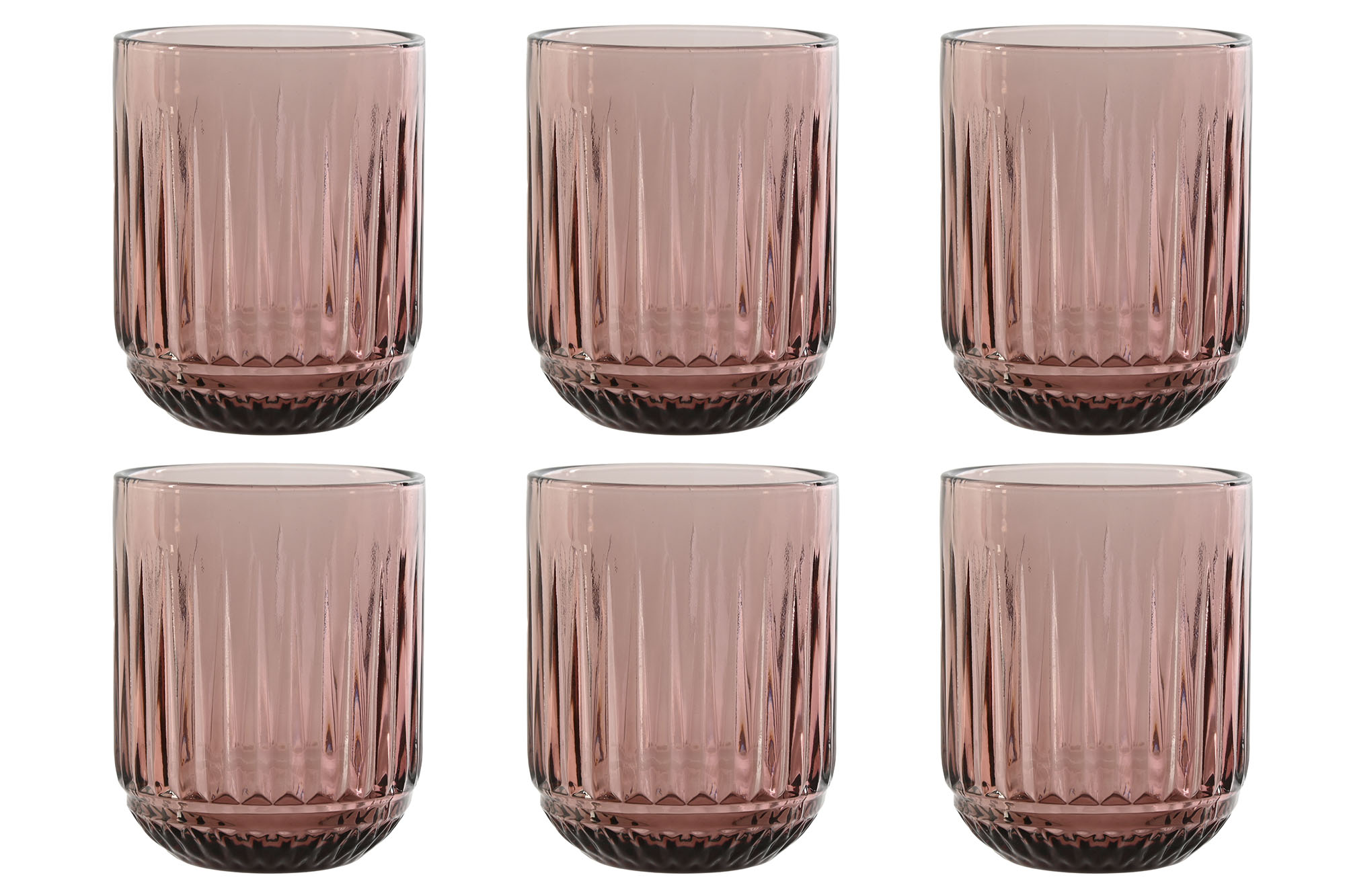 VASO SET 6 CRISTAL 7,5X7,5X9,5 275ML RAYADO ROSA