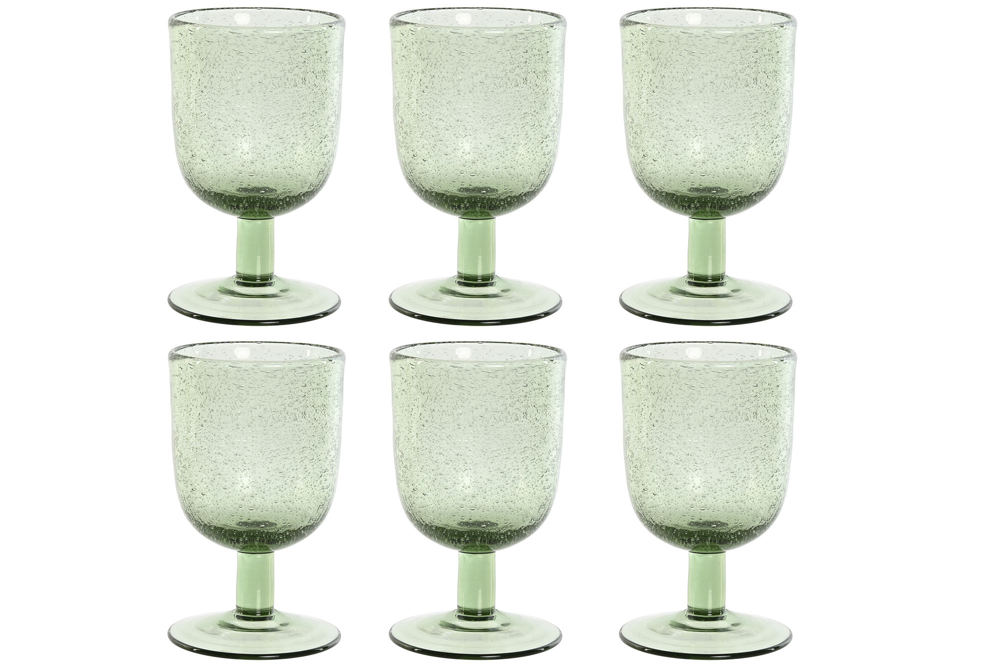 COPA SET 6 CRISTAL 8X8X14 300ML BURBUJAS VERDE