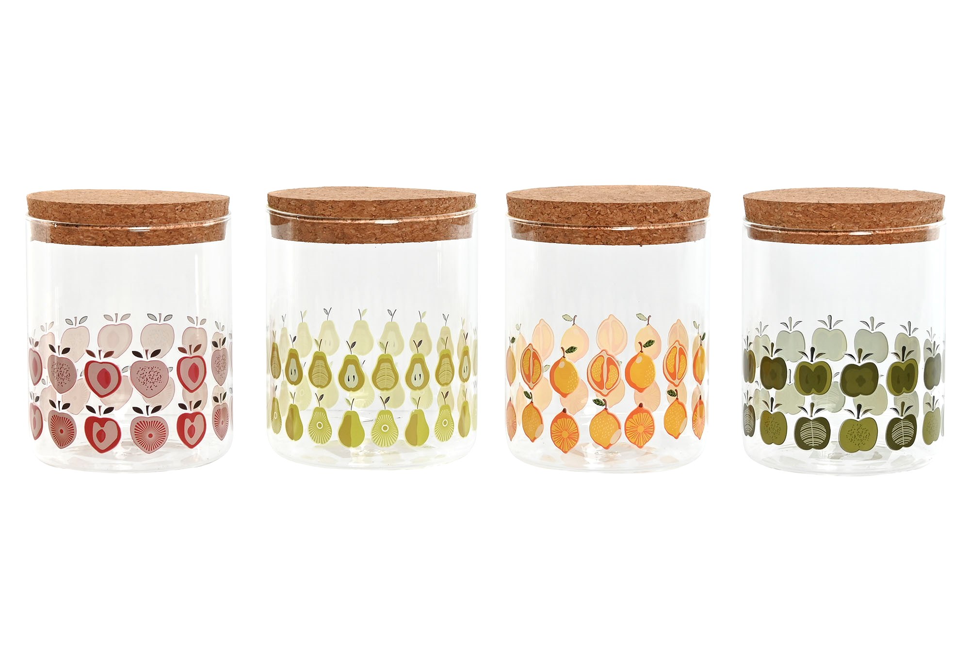 BOTE BOROSILICATO 10X10X13 700ML FRUTA 4 SURT.