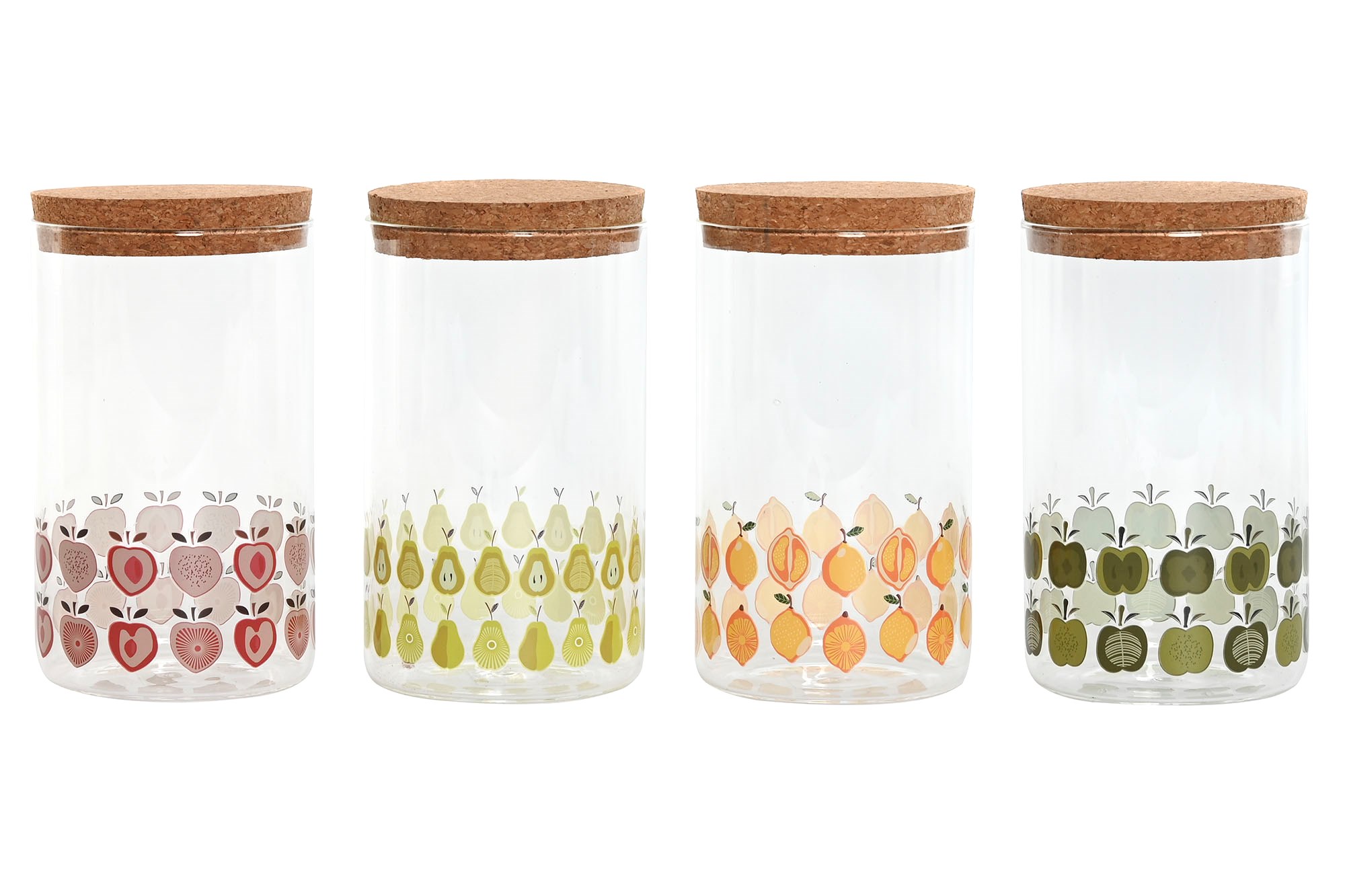 BOTE BOROSILICATO CORCHO 10X10X17 1L FRUTA 4 SURT.