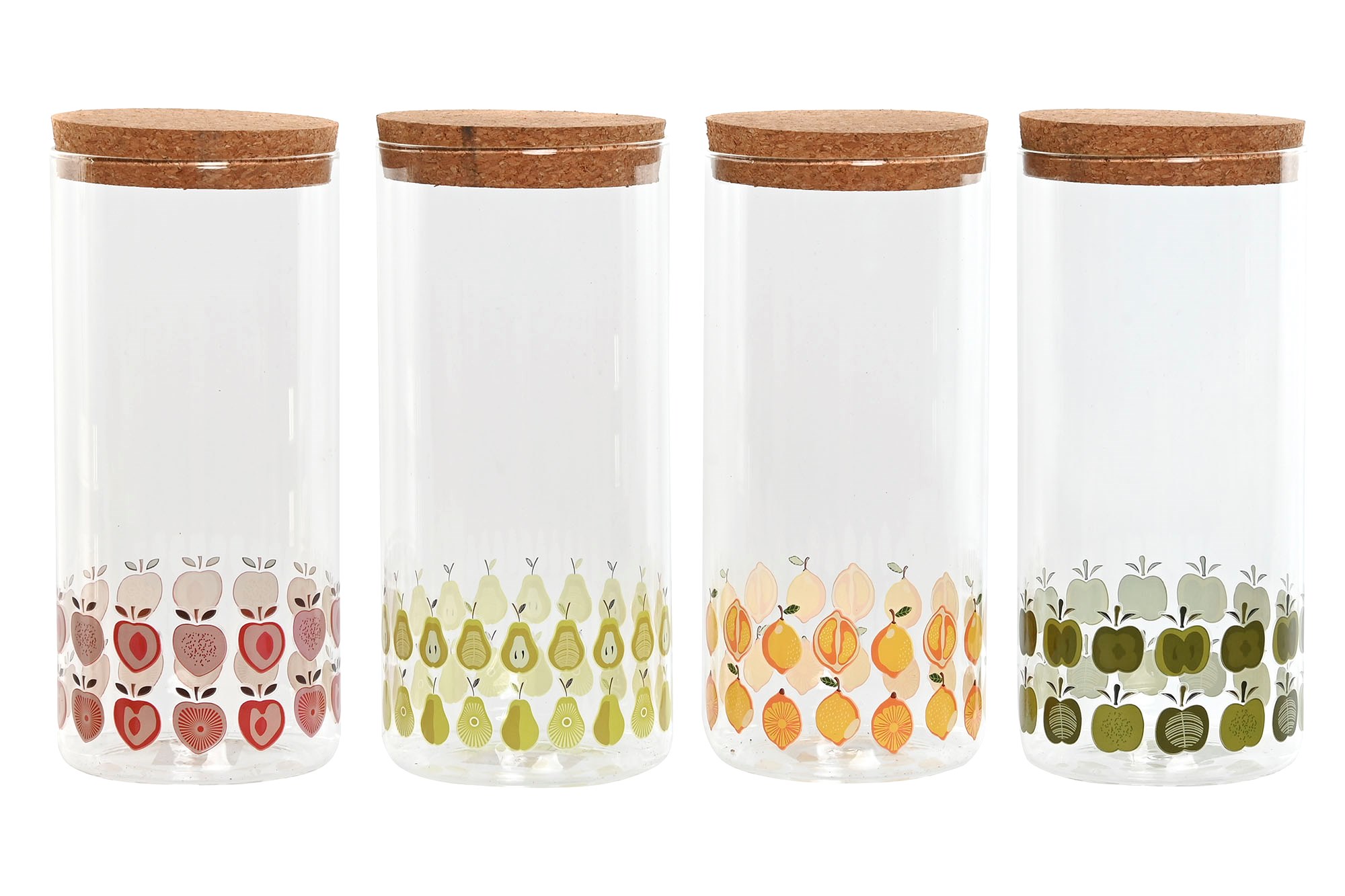 BOTE BOROSILICATO 10X10X22 1400ML FRUTA 4 SURT.