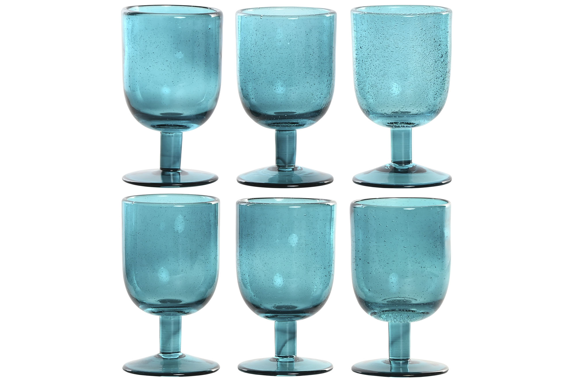 COPA SET 6 CRISTAL 8X8X14 300ML BURBUJAS TURQUESA