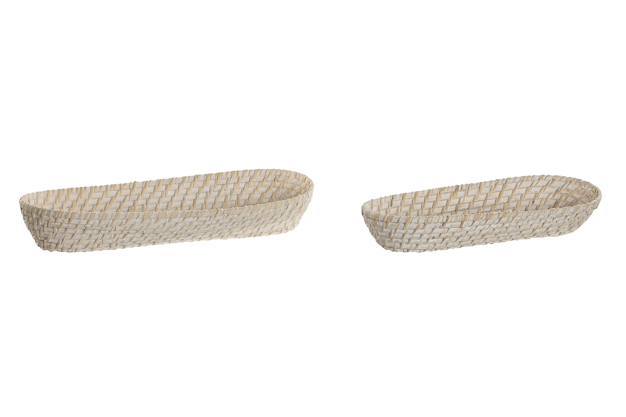 BANDEJA SET 2 BAMBU RATAN 44X18X7 36X15X6 BLANCO