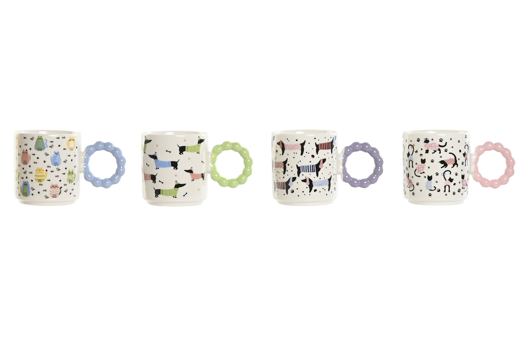 MUG PORCELANA 9X7,5X9,5 420ML GATOS PERROS 4 SURT.