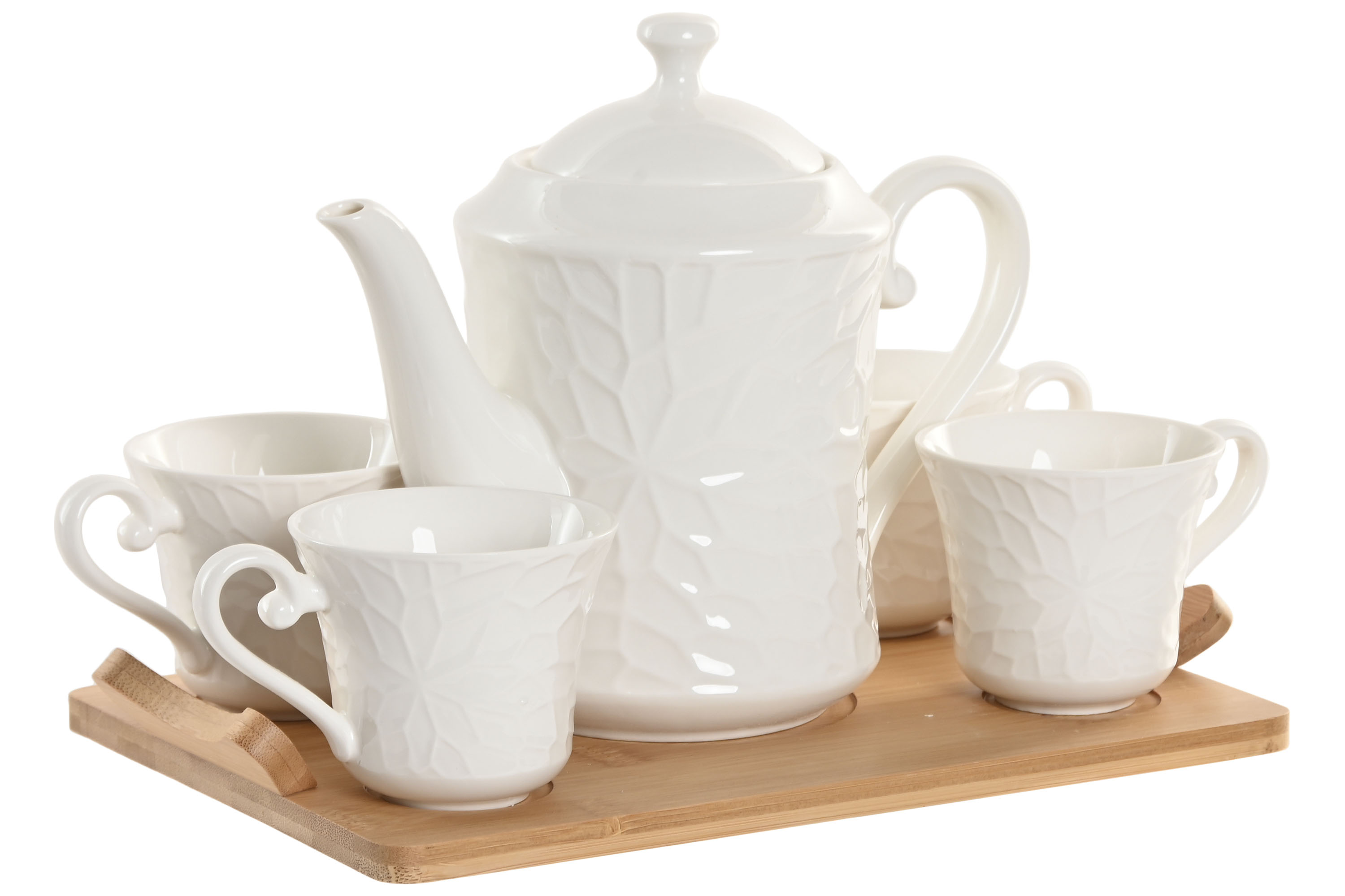 CAFE SET 6 PORCELANA BAMBU 33X19X19 RELIEVE BLANCO
