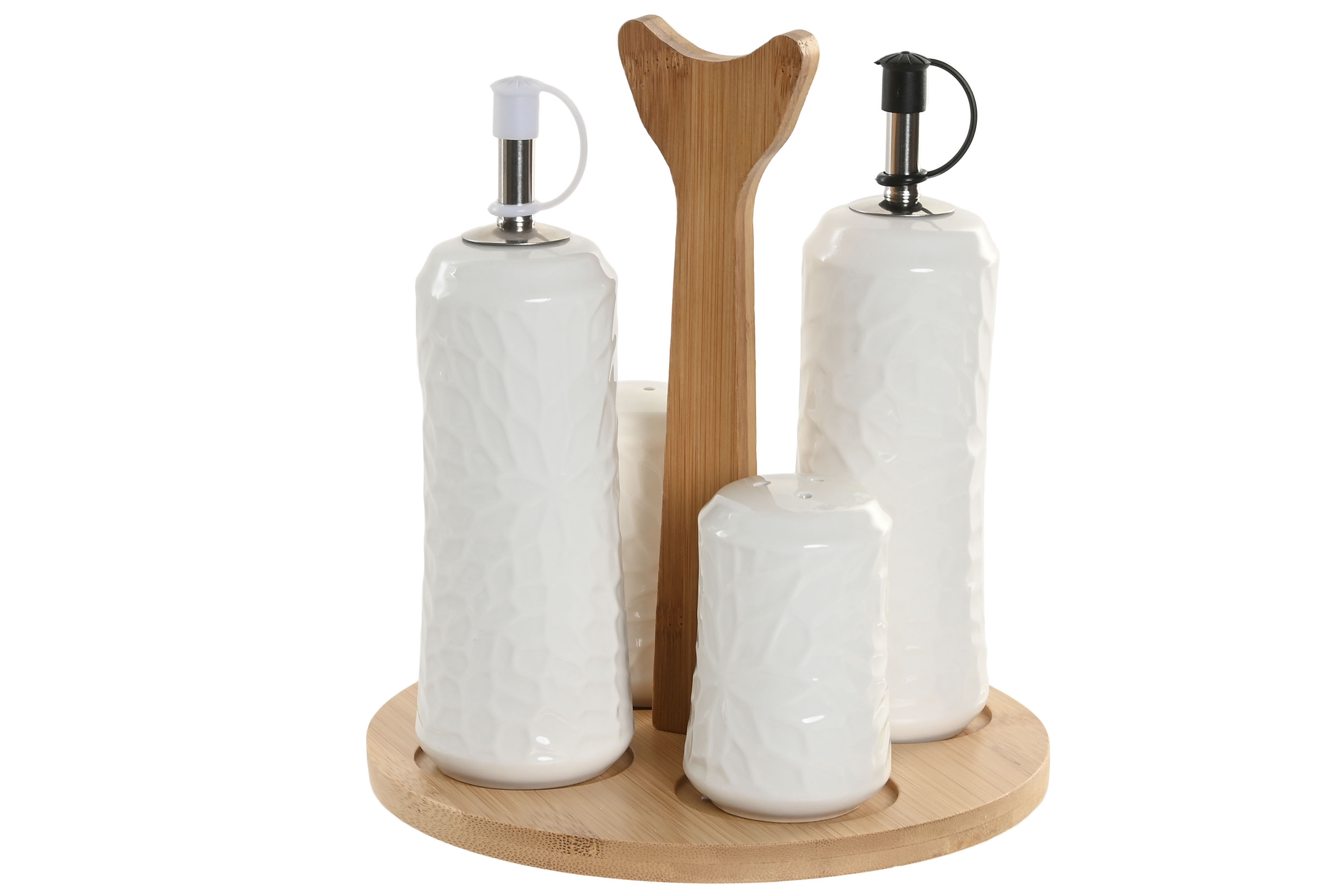 ACEITERA VINAGRERA SET 4 PORCELANA BAMBU 17X17X19