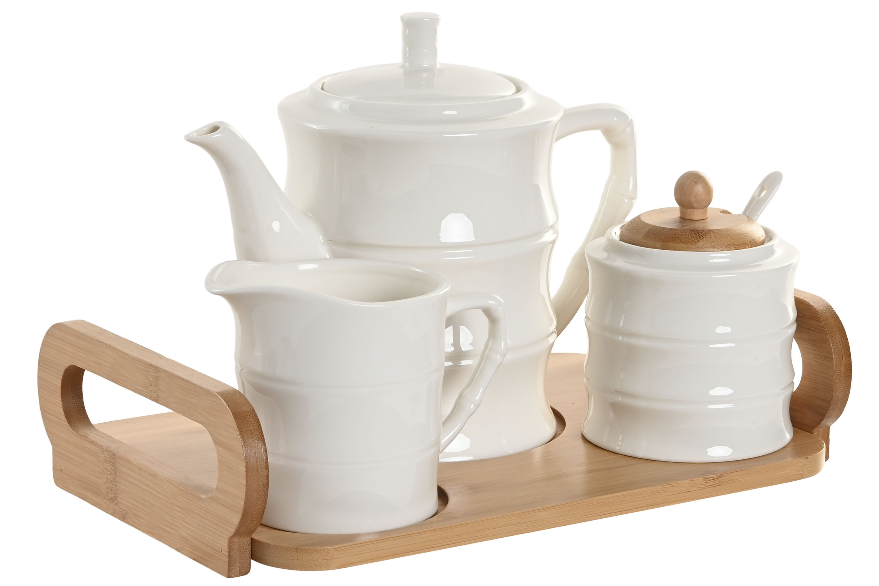 TETERA SET 4 PORCELANA BAMBU 29X20X18 BLANCO