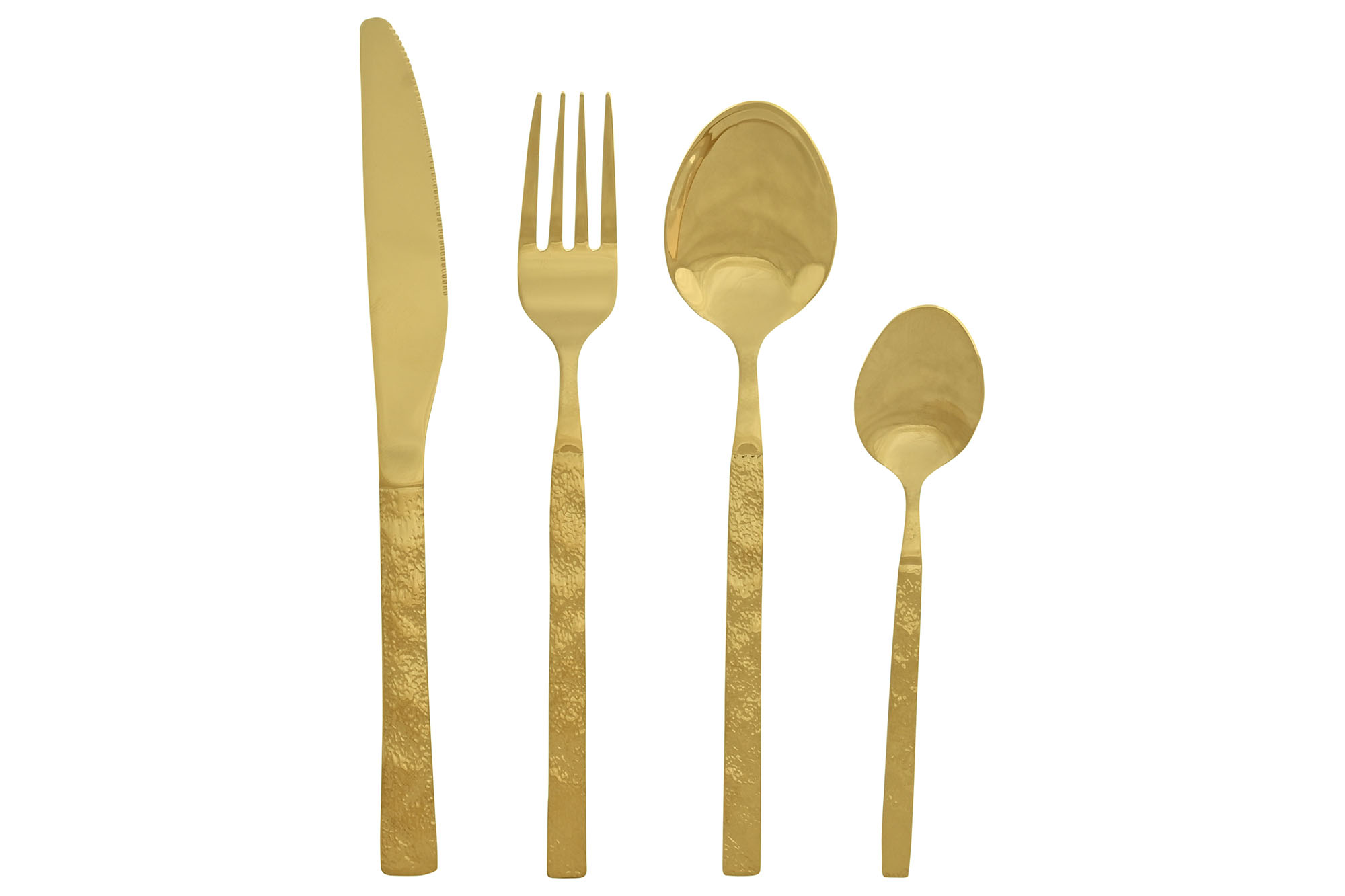 CUBERTERIA SET 16 INOX 15X7X24 2MM RUGOSO DORADO