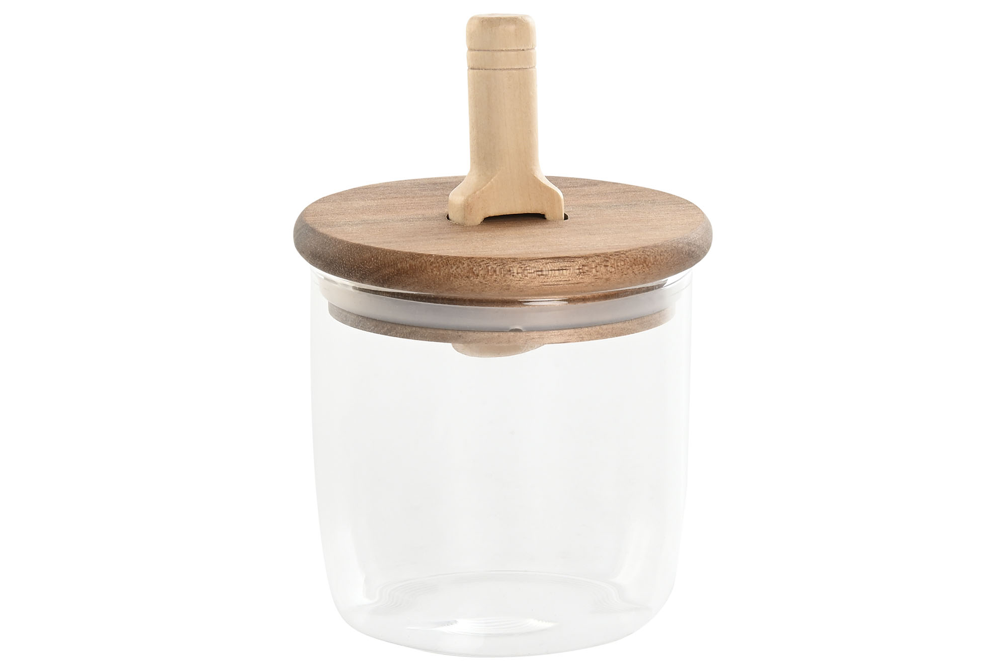 BOTE CRISTAL ACACIA 9X9X13 300ML CUCHARA
