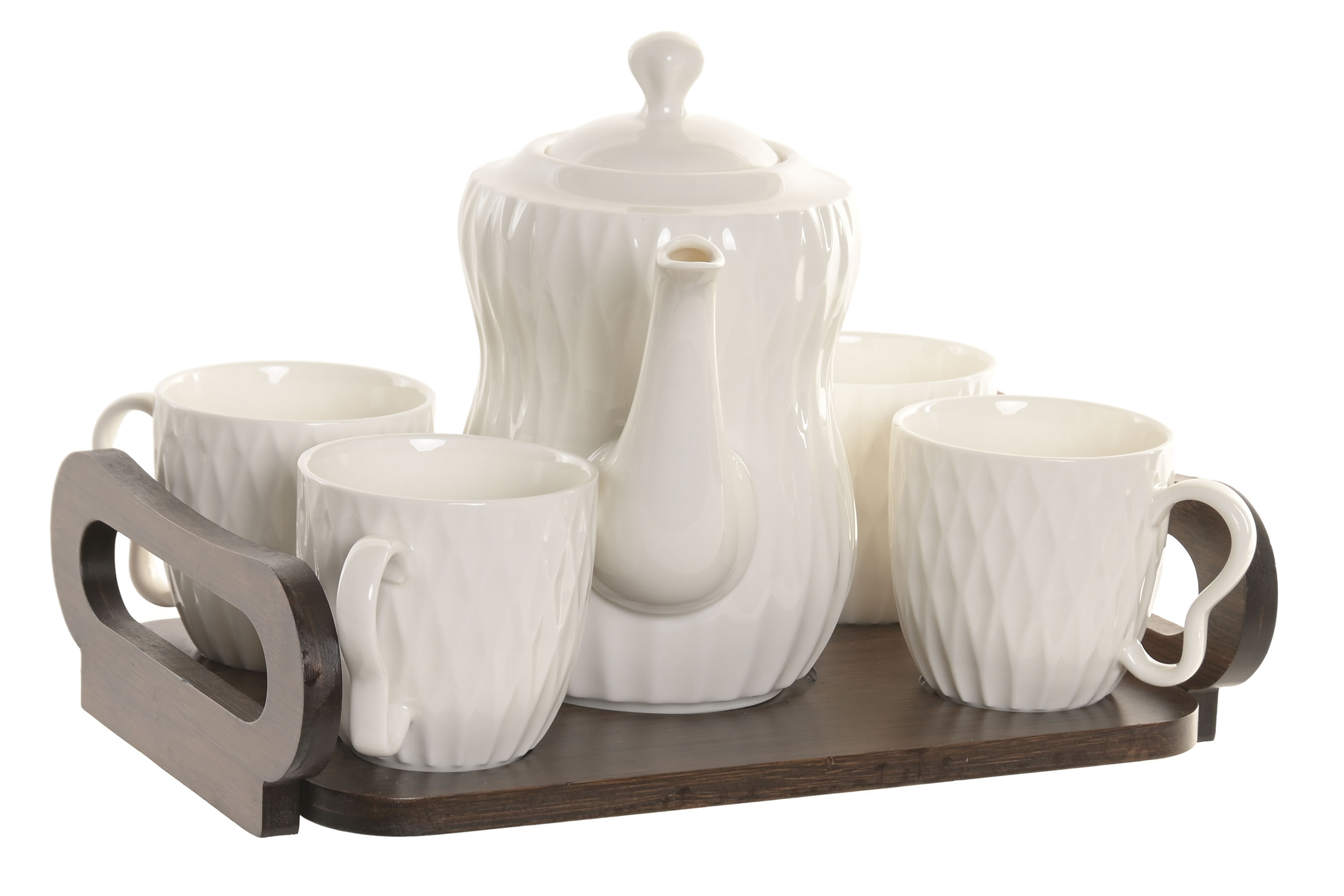 CAFE SET 6 PORCELANA BAMBU 28X23X19 RELIEVE BLANCO