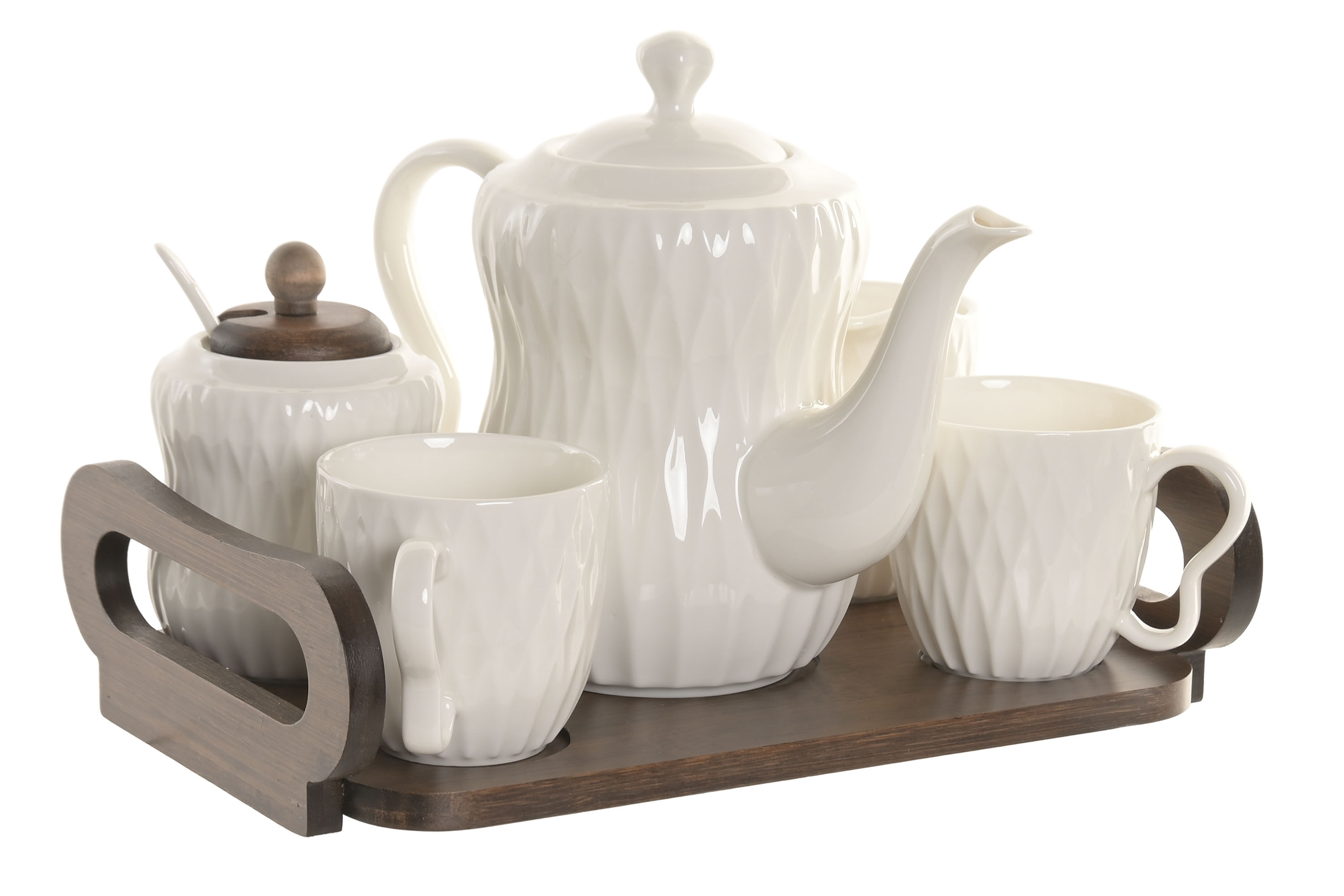 CAFE SET 6 PORCELANA BAMBU 28X20X19 240ML BLANCO