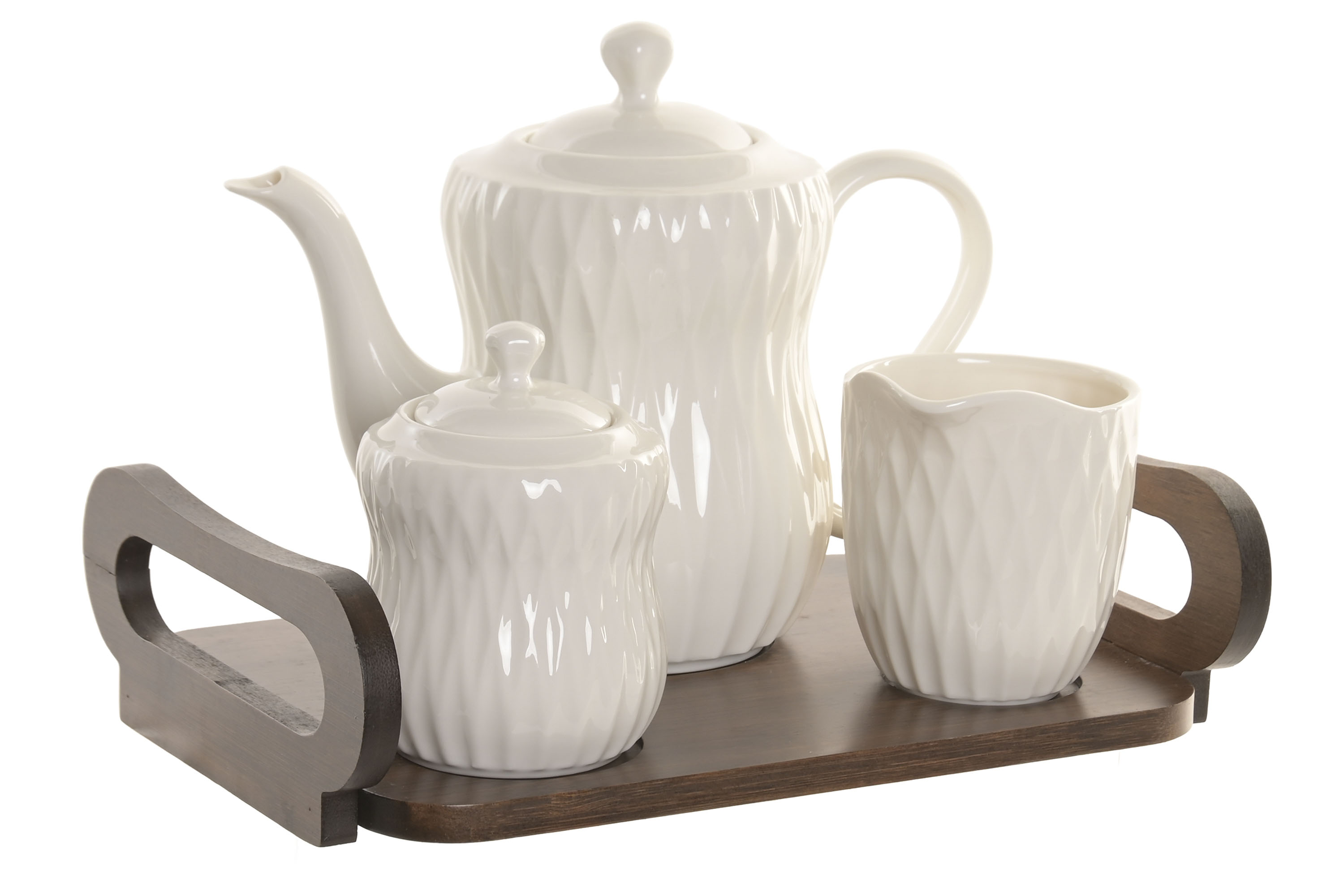TETERA SET 4 PORCELANA BAMBU 28X25X18 RELIEVE