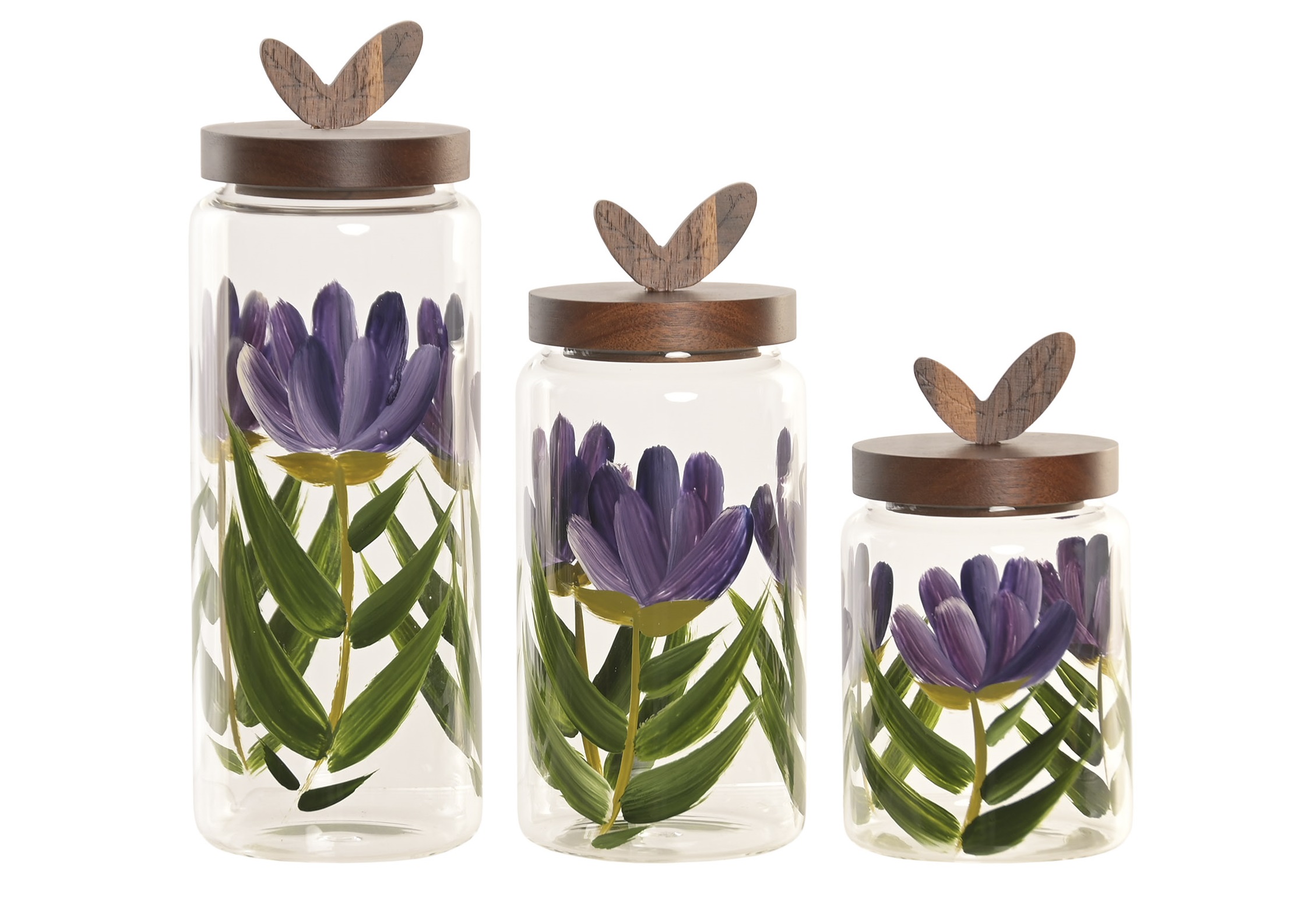 BOTE SET 3 CRISTAL ACACIA 9X9X25,5 1,1L FLORES