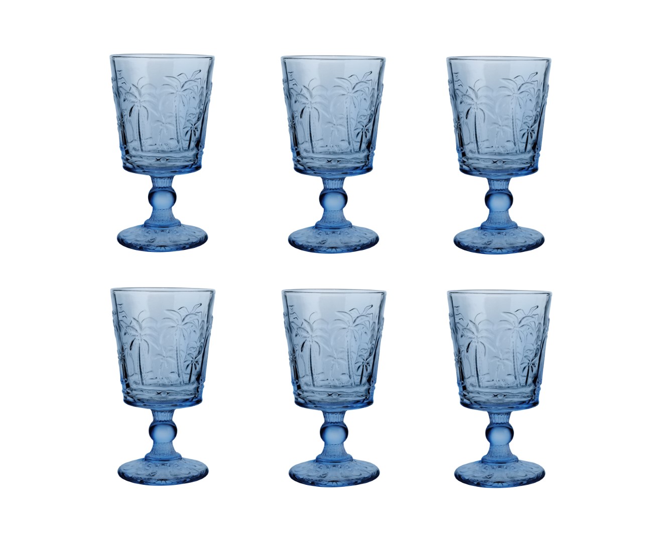 COPA SET 6 CRISTAL 9X9X16 345ML PALMERAS RELIEVE