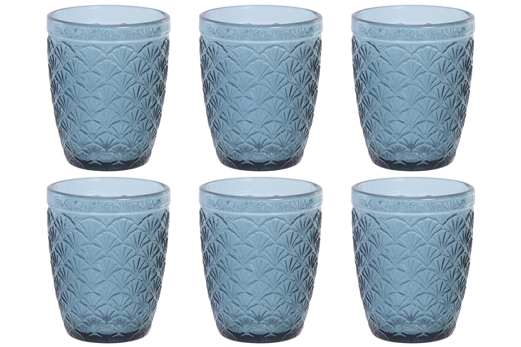 VASO SET 6 CRISTAL 8X8X10 290ML, RELIEVE AZUL