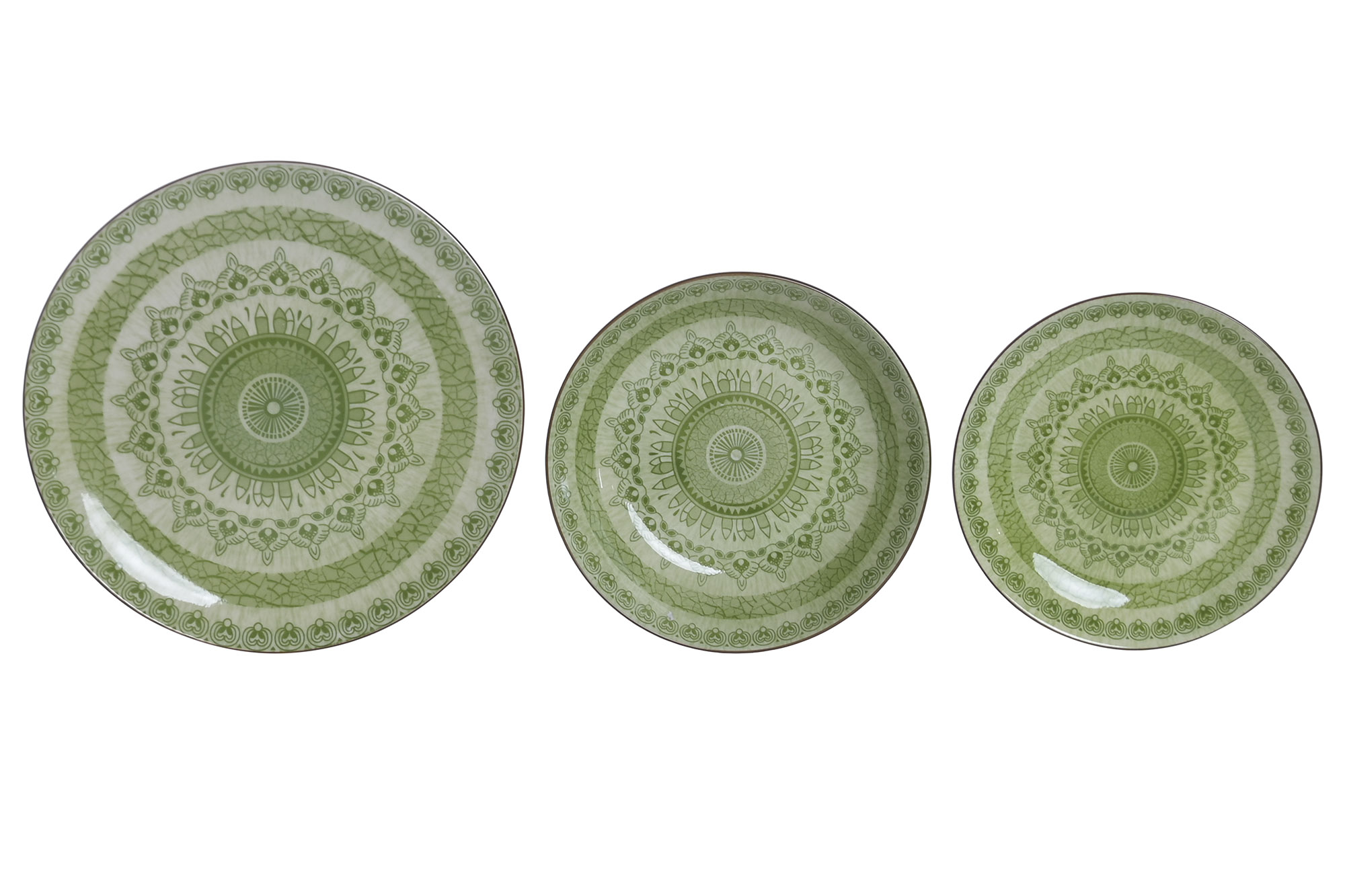 VAJILLA SET 18 PORCELANA 27X27X2,5 MANDALA VERDE