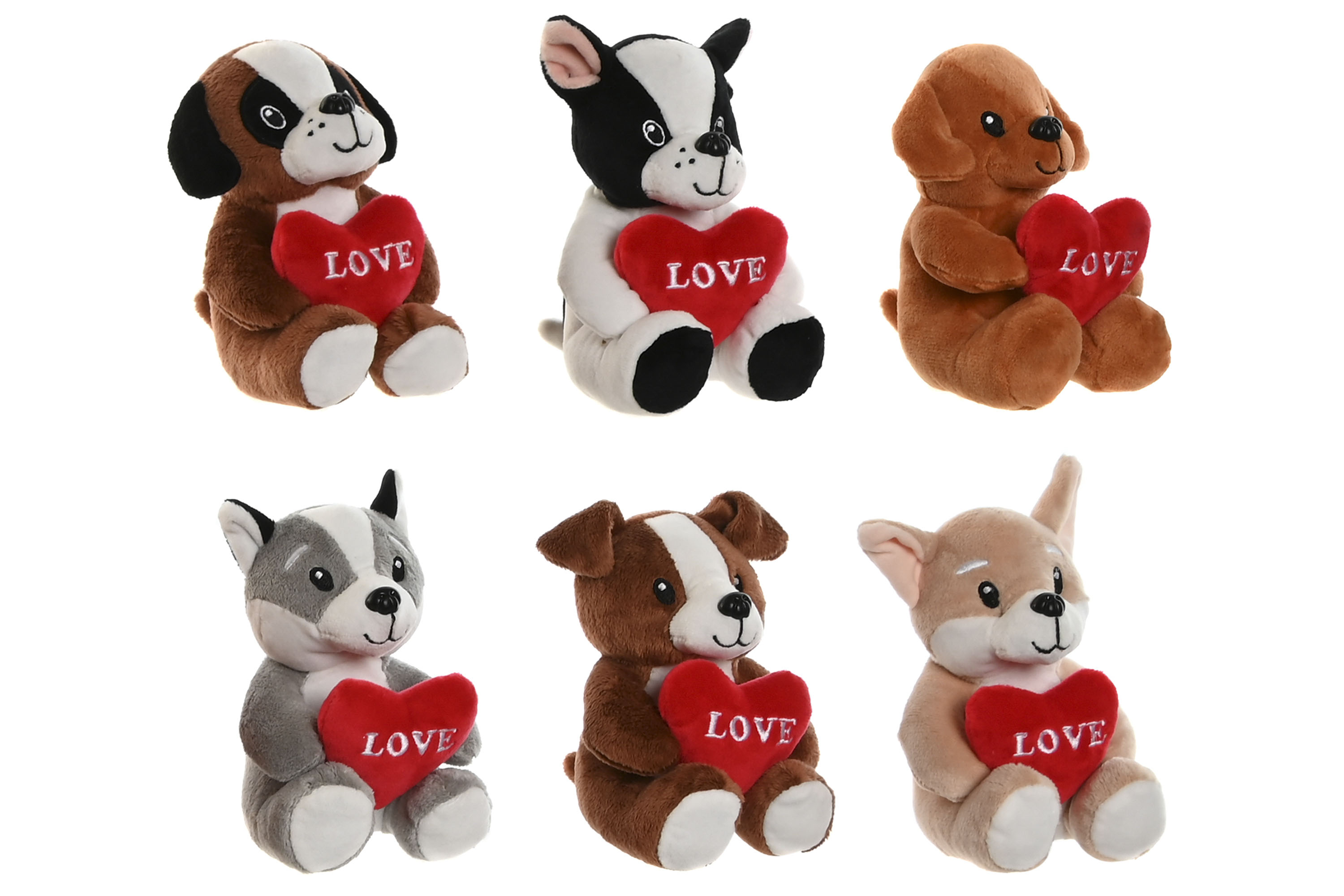 PELUCHE POLIESTER 10X8X14 PERRO CORAZON 6 SURT.