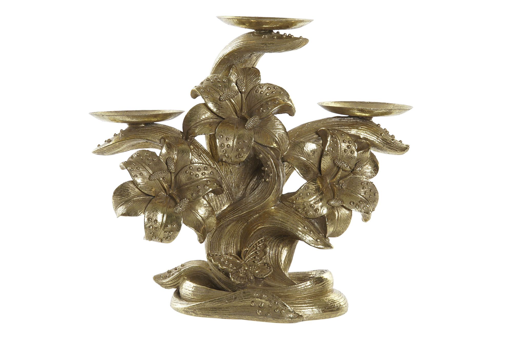 PORTAVELA RESINA 26X12X23 FLOR DORADO