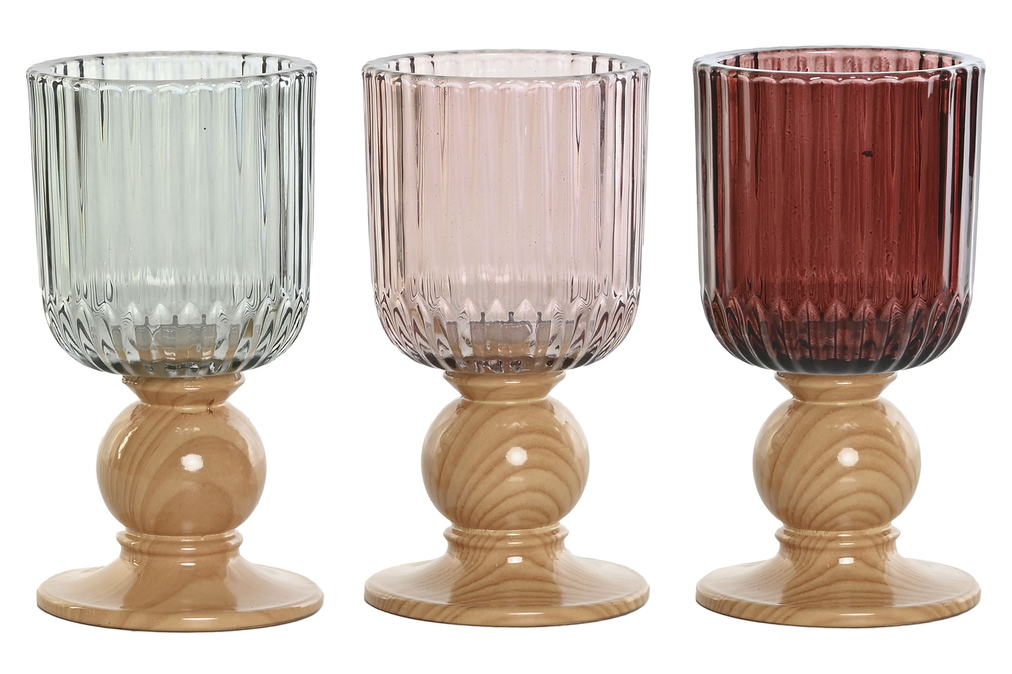 PORTAVELA CRISTAL MADERA 9X9X17 3 SURT.