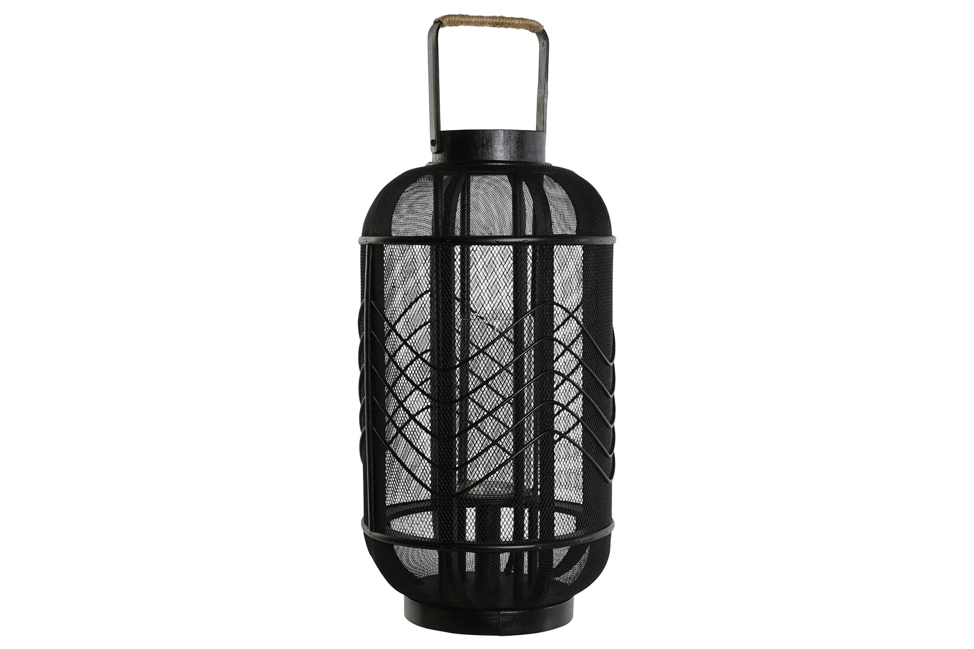 PORTAVELA METAL RATAN 25,5X25,5X46,5 NEGRO