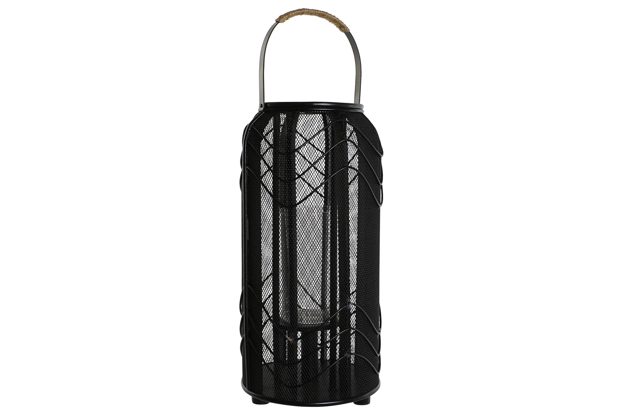 PORTAVELA METAL RATAN 21,5X21,5X43,5 NEGRO