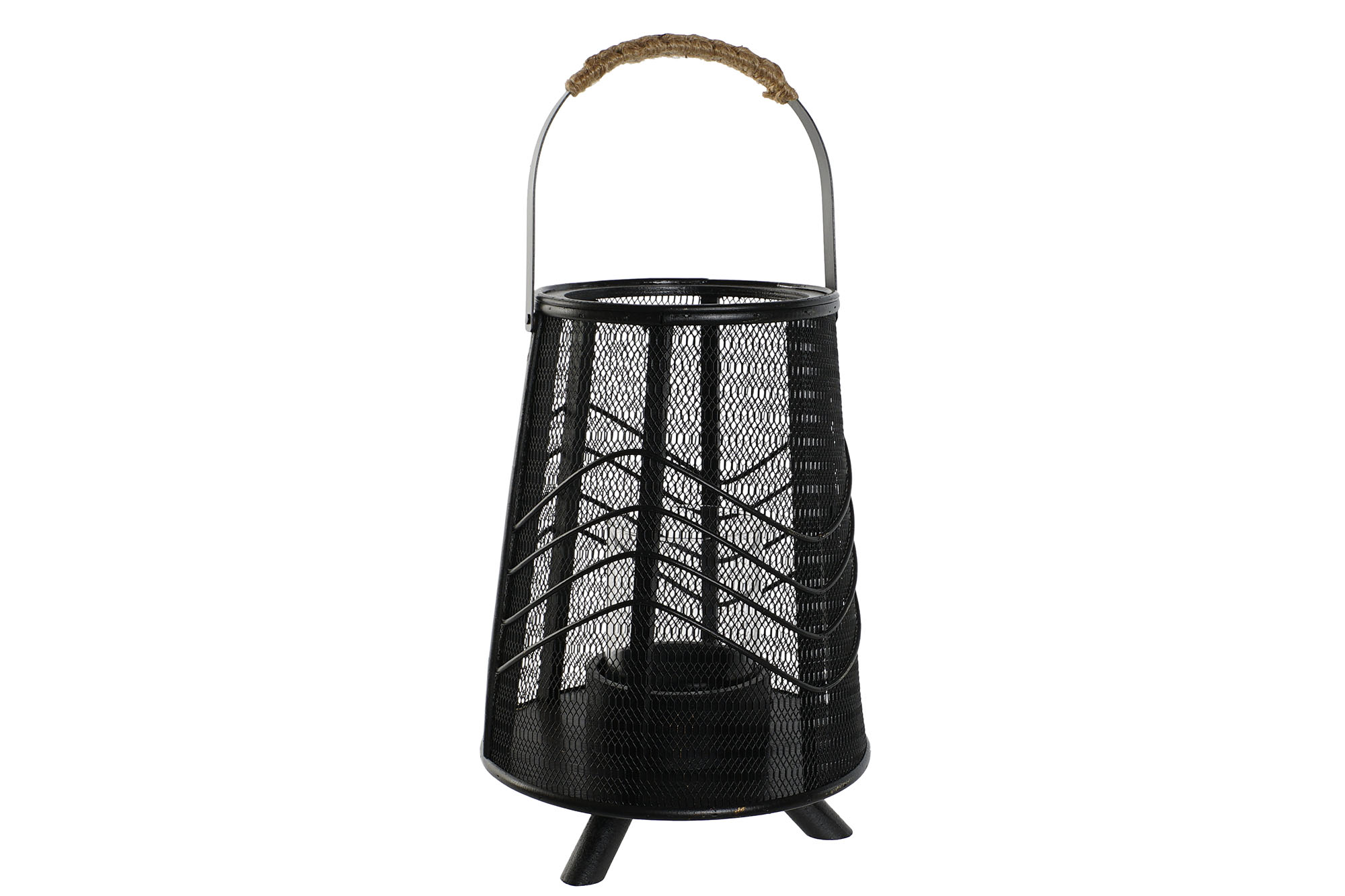 PORTAVELA METAL RATAN 23X23X31,5 NEGRO