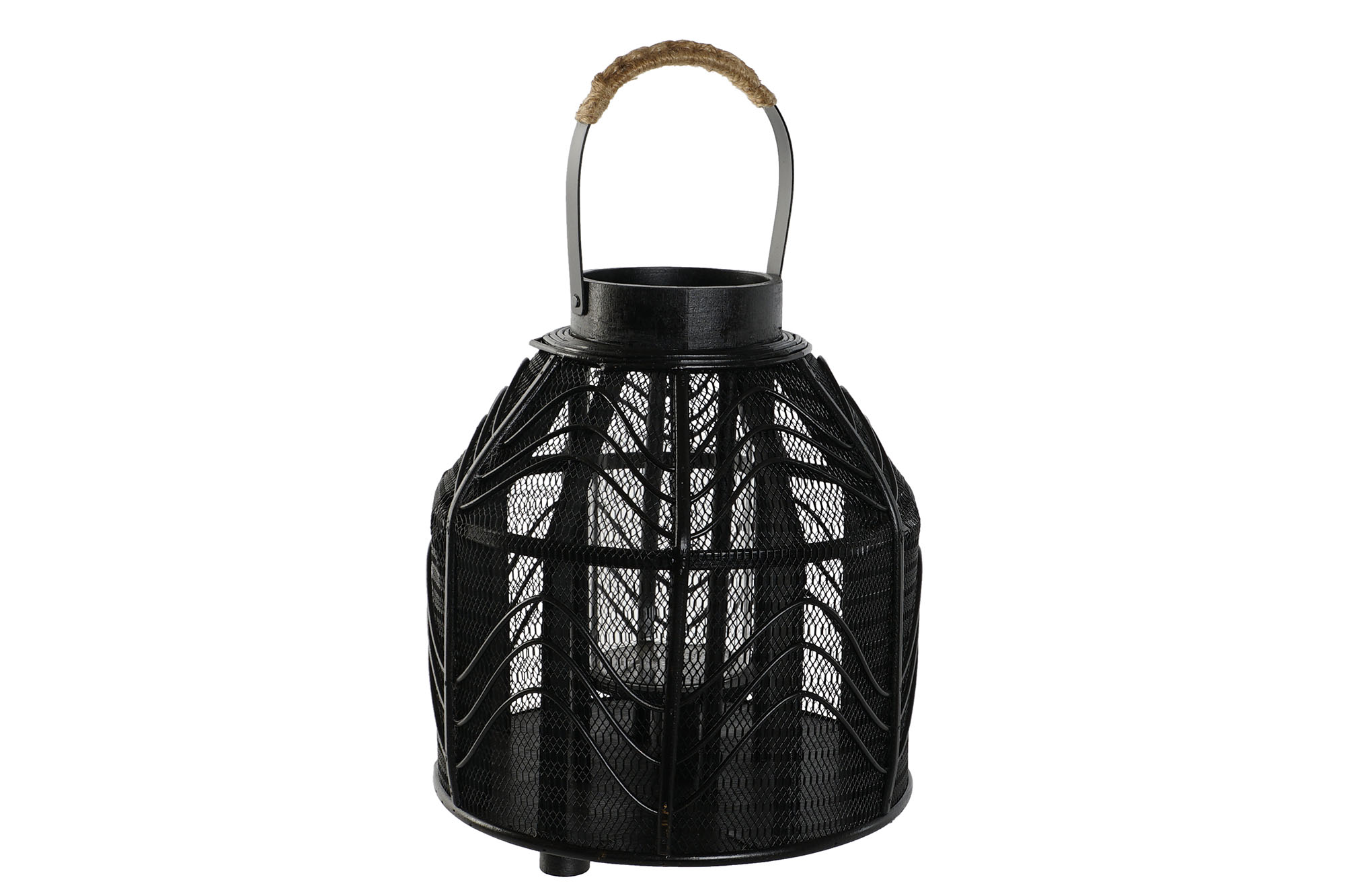 PORTAVELA METAL RATAN 26,5X26,5X28 NEGRO