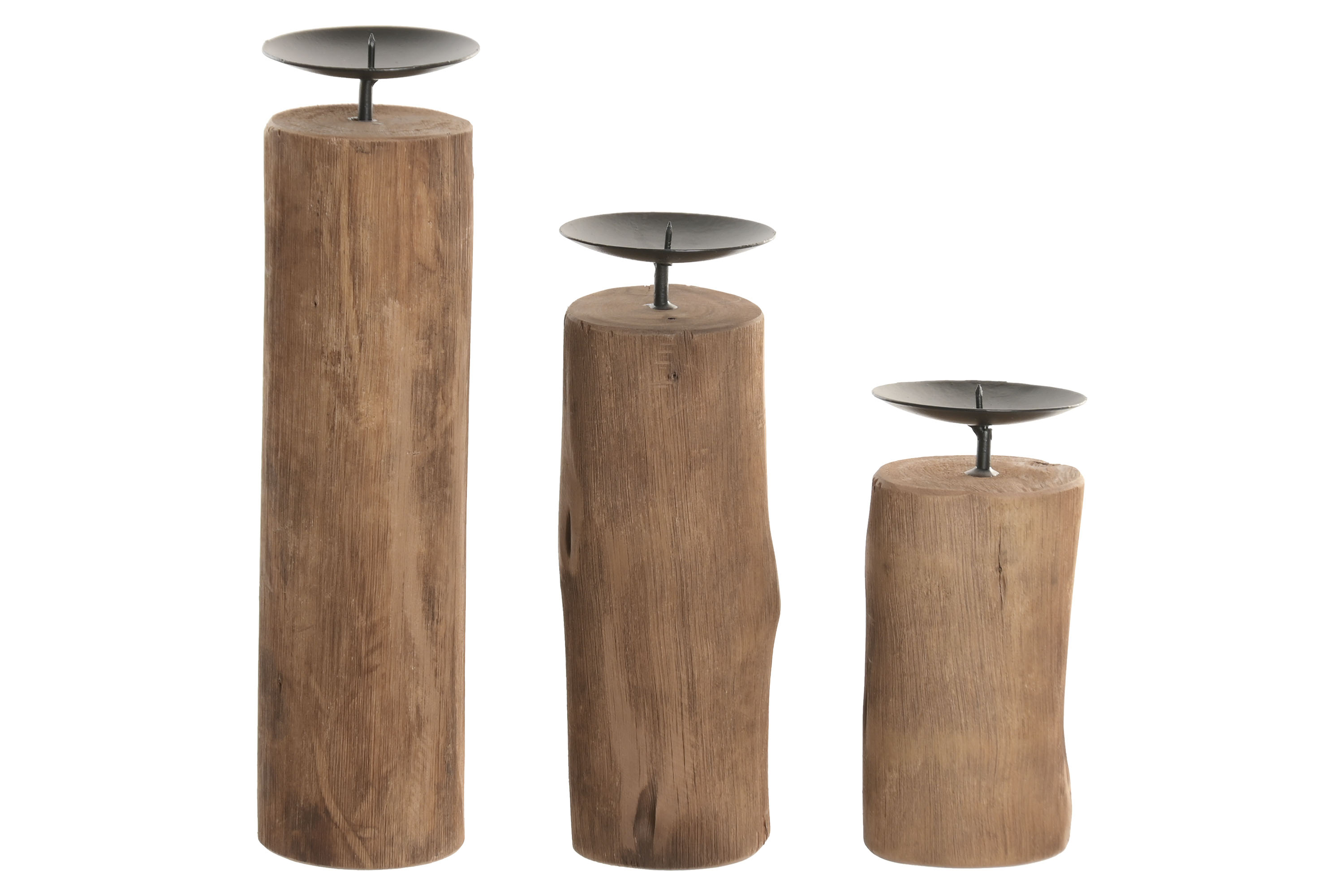 PORTAVELA SET 3 TECA RECICLADA HIERRO 8X8X30