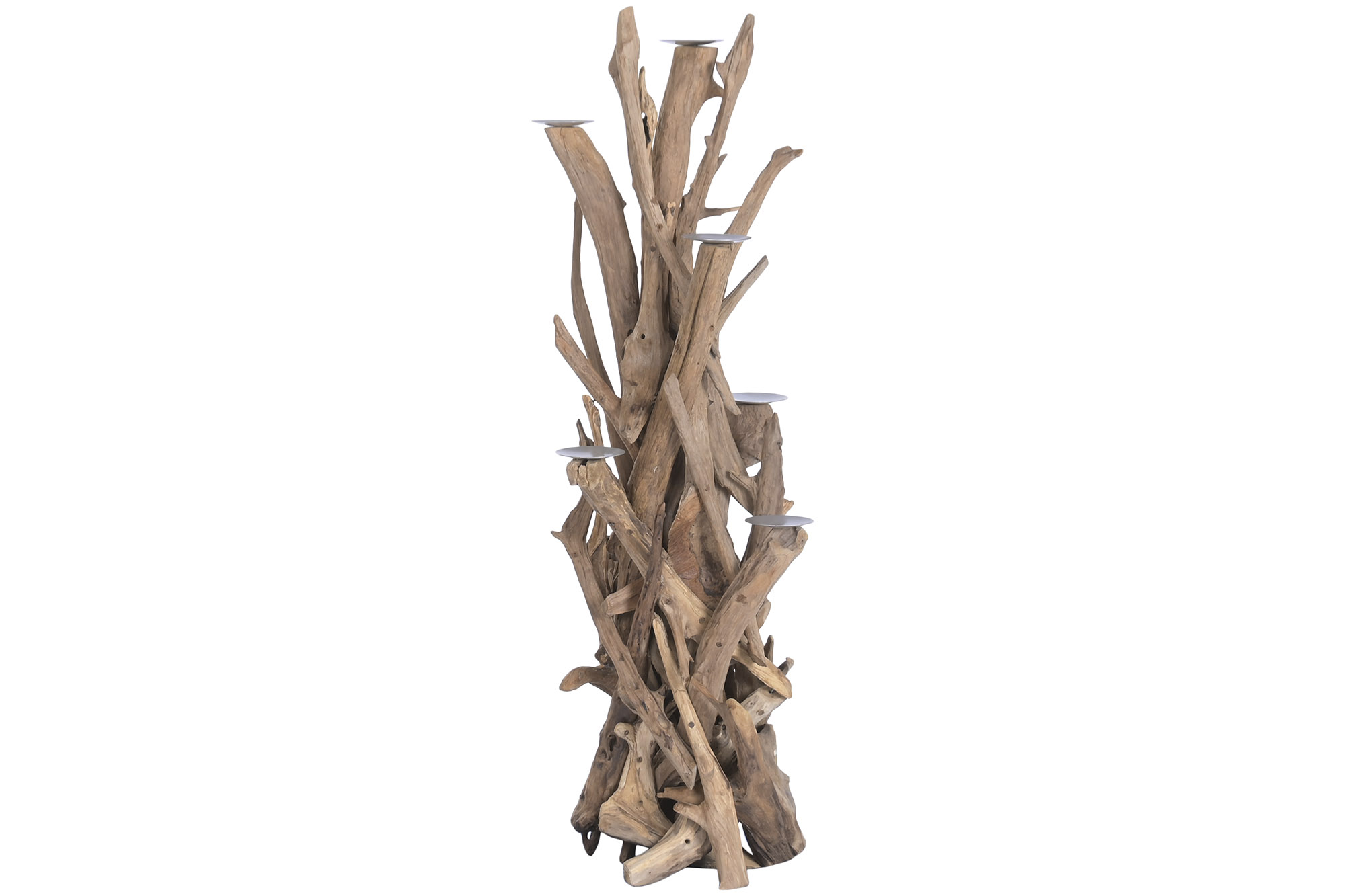 PORTAVELA RAIZ DE TECA RECICLADA HIERRO 45X45X130
