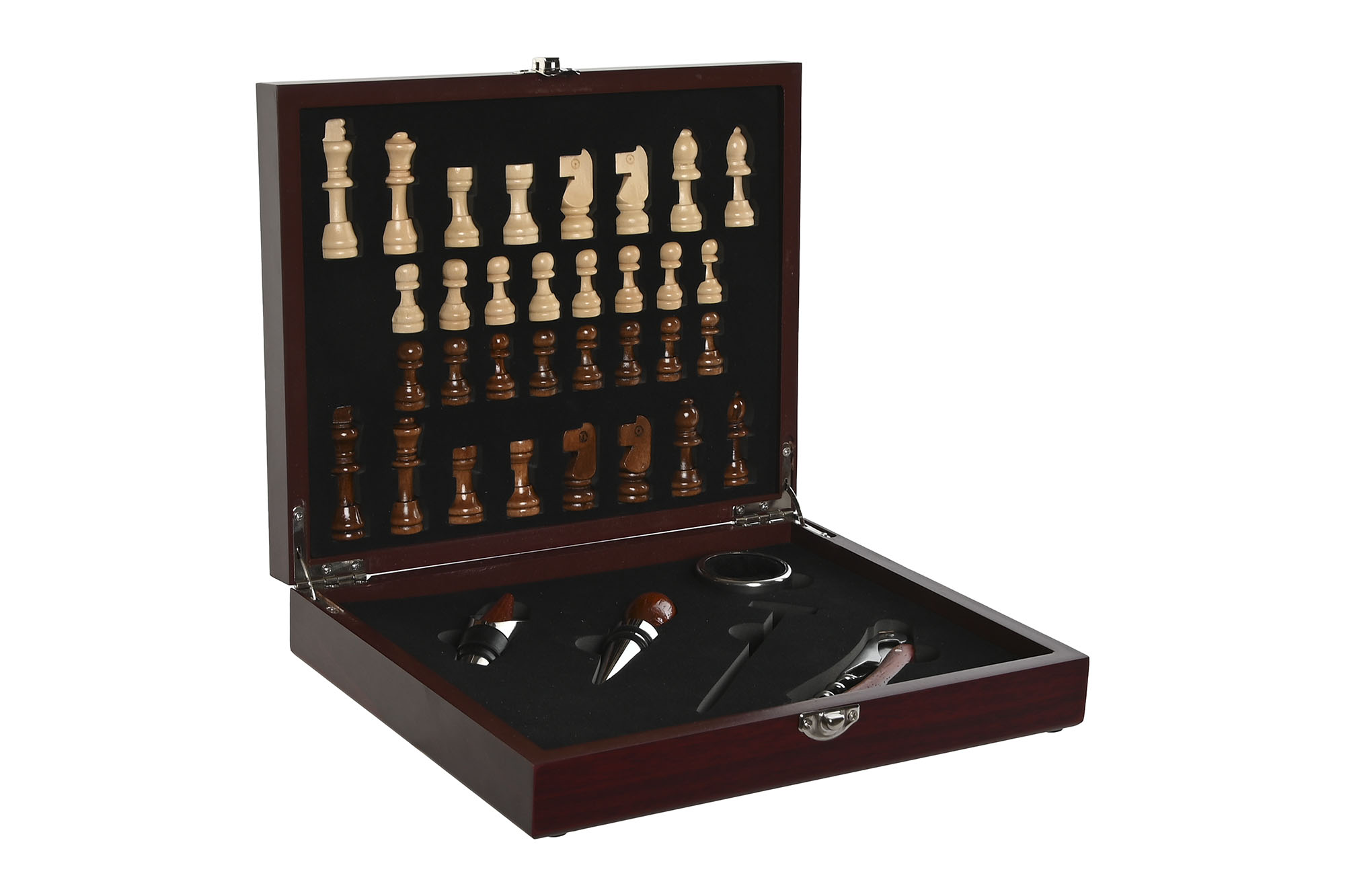 VINO SET 6 MDF 24X19X5 AJEDREZ MATE MARRON