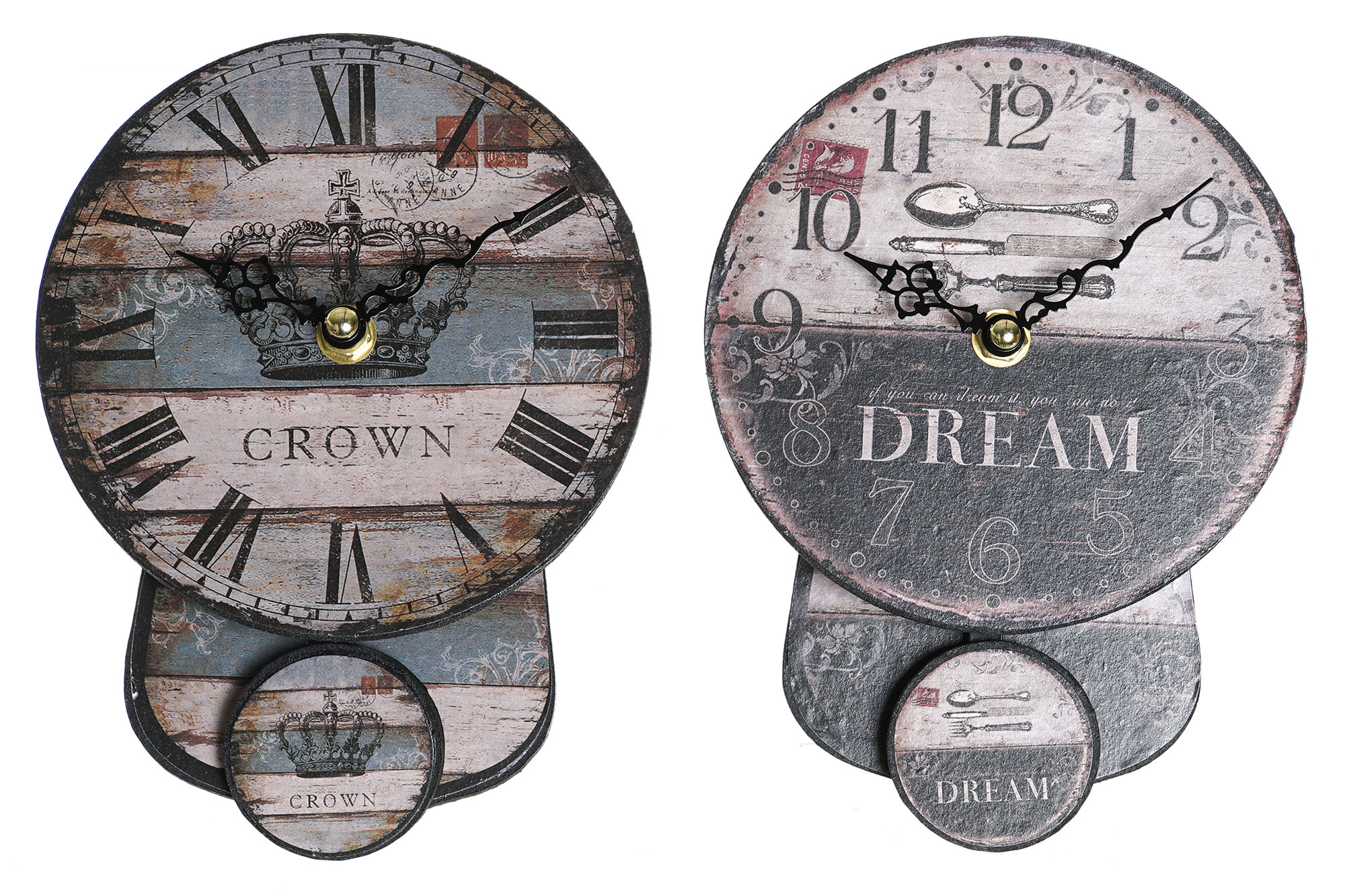 RELOJ PARED MDF HIERRO 14X5X19 PENDULO 2 SURT.