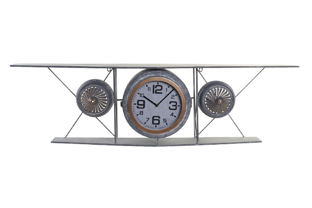RELOJ PARED HIERRO CRISTAL 120X21X33,5 AVION