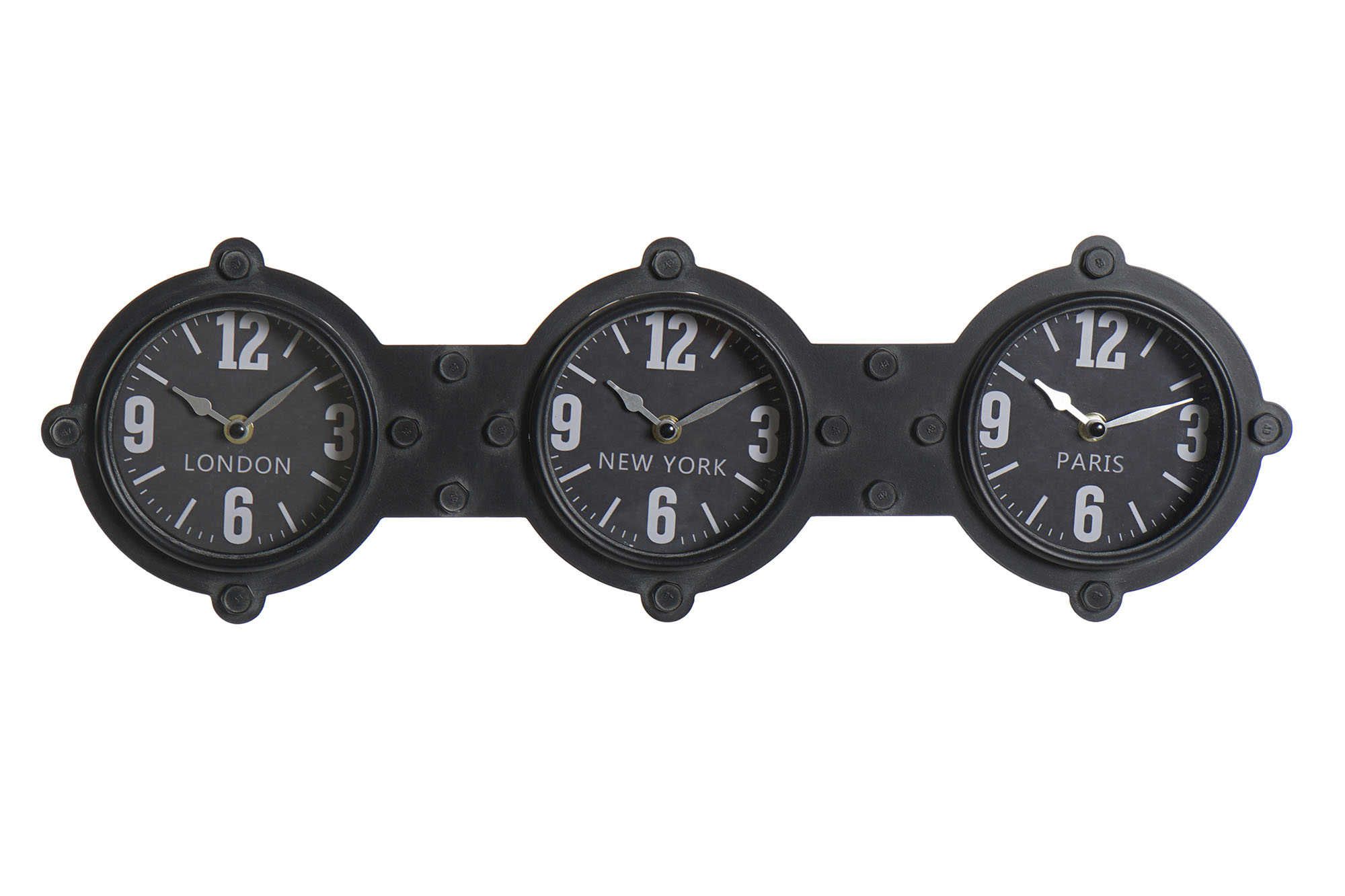 RELOJ PARED HIERRO CRISTAL 58X6,5X18 NEGRO