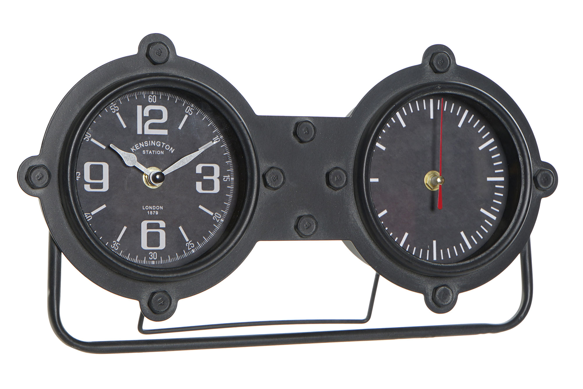 RELOJ SOBREMESA HIERRO CRISTAL 38X7X20 NEGRO