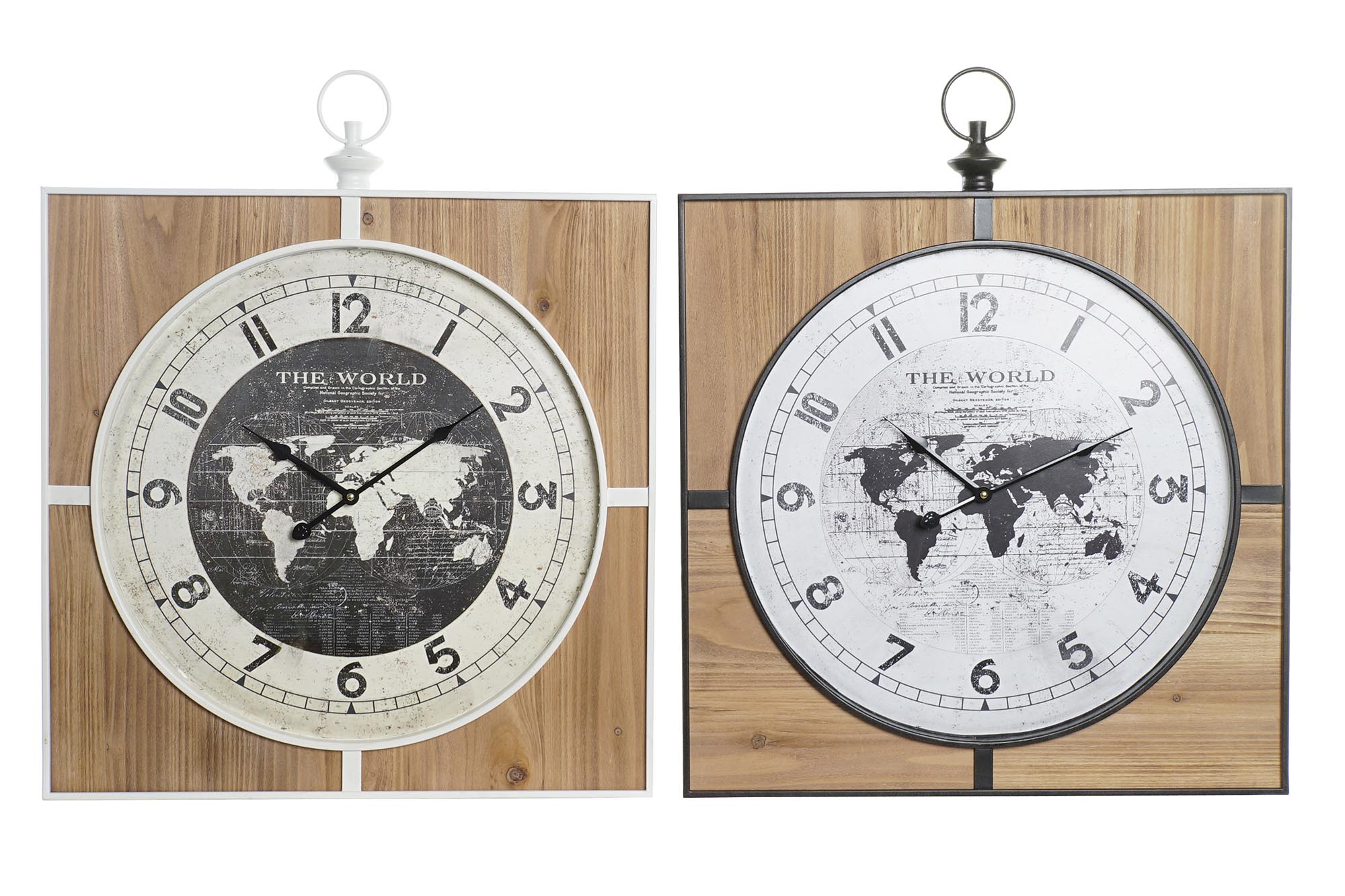 RELOJ PARED MDF HIERRO 60X4,5X60 MAPAMUNDI 2 SURT.