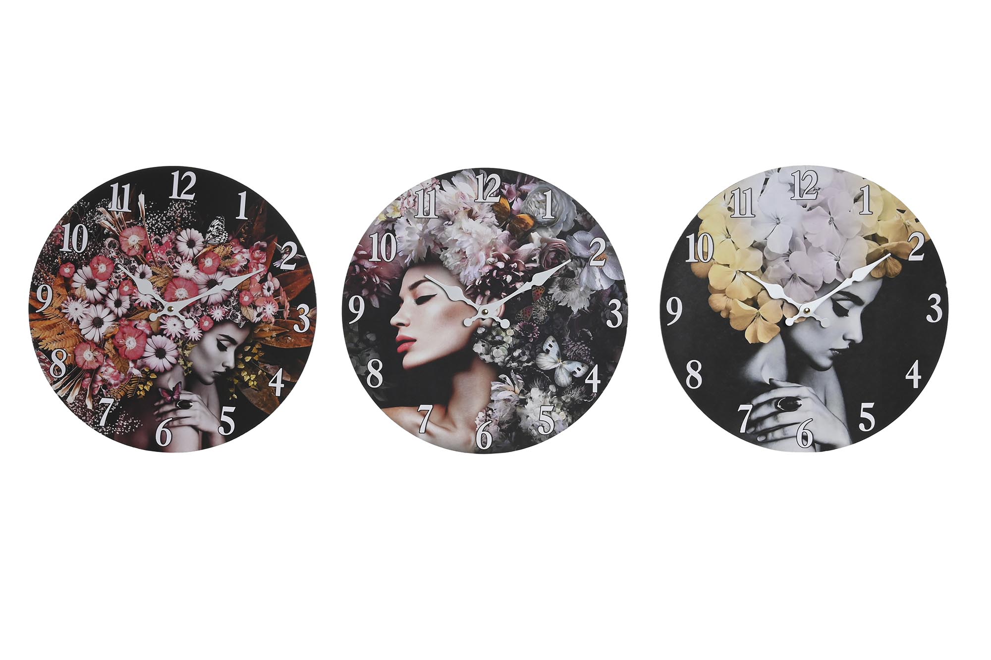 RELOJ PARED MDF 34X4X34 CHICA FLORES 3 SURT.