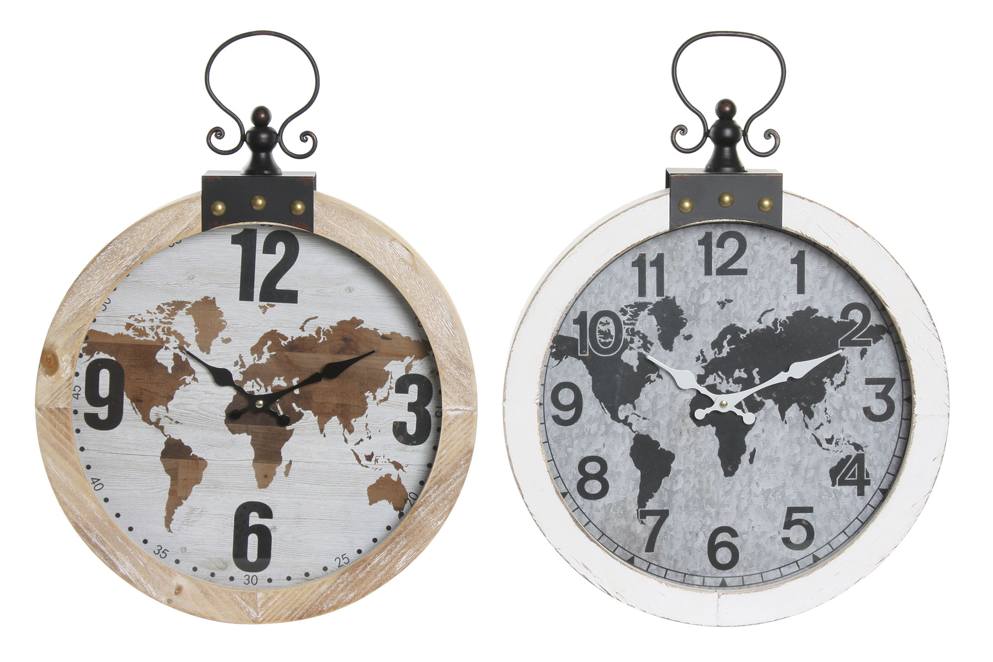 RELOJ PARED MDF HIERRO 40X4X54 MAPAMUNDI 2 SURT.